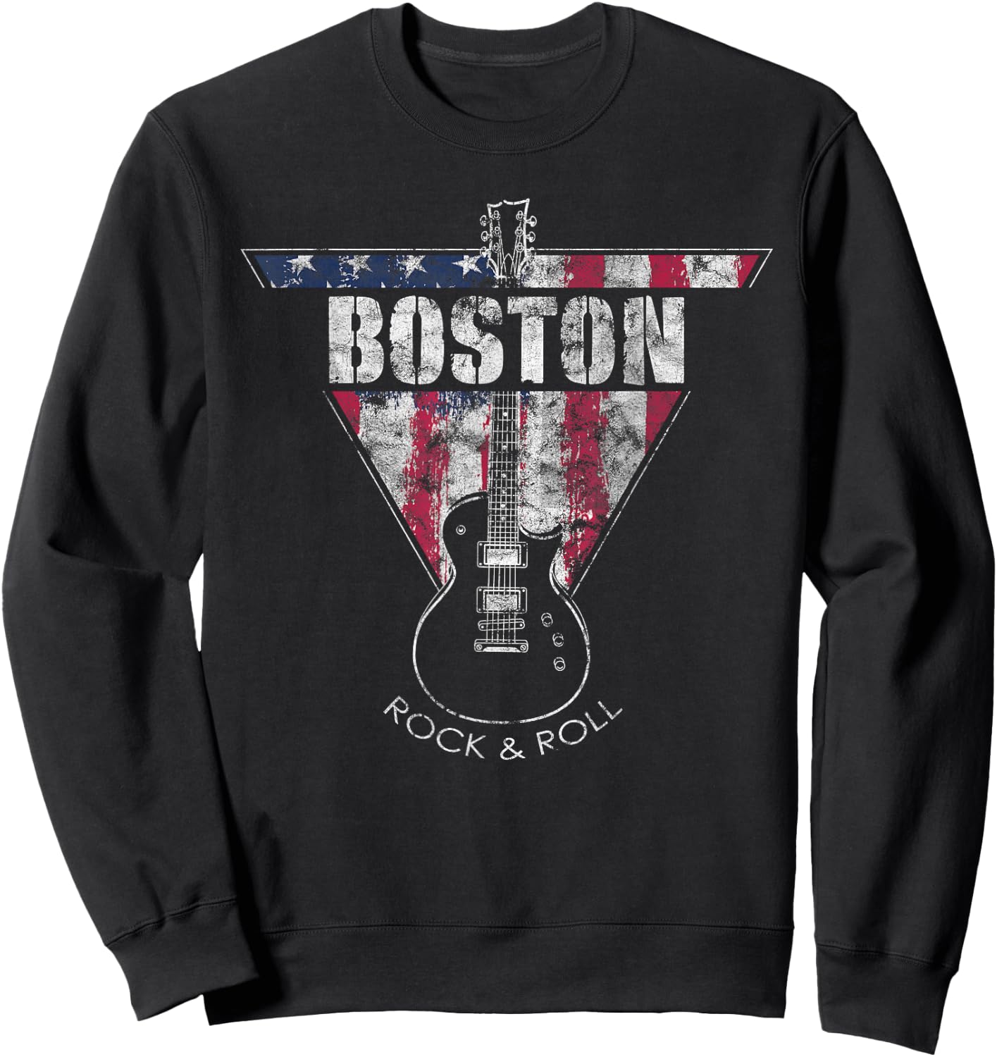 Boston Souvenir Vintage American Flag Guitar Player Rock Fan Sweatshirt - Sweatshirt | Black