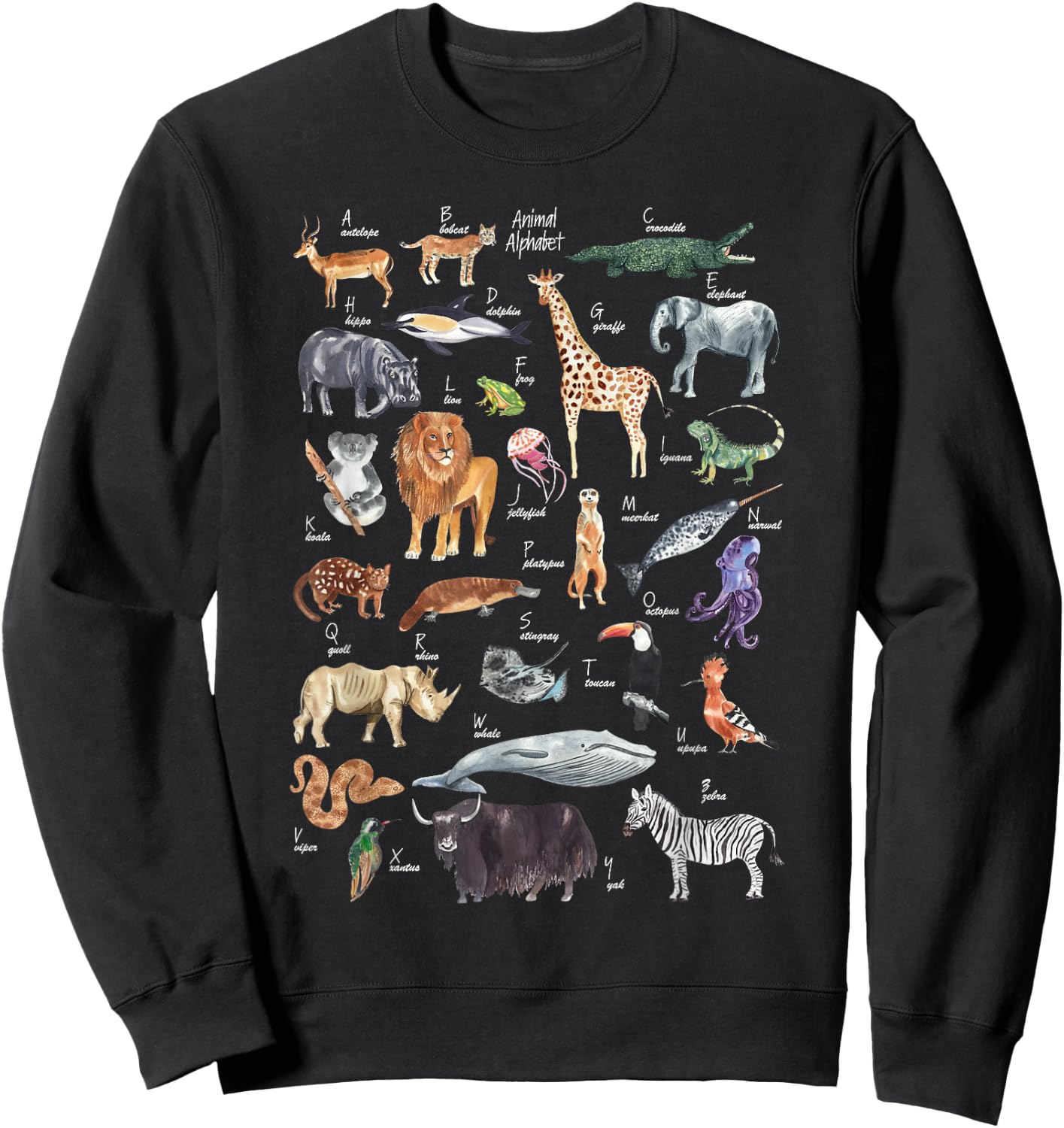 animal alphabet ABCs Learning Sweatshirt - Sweatshirt | Black