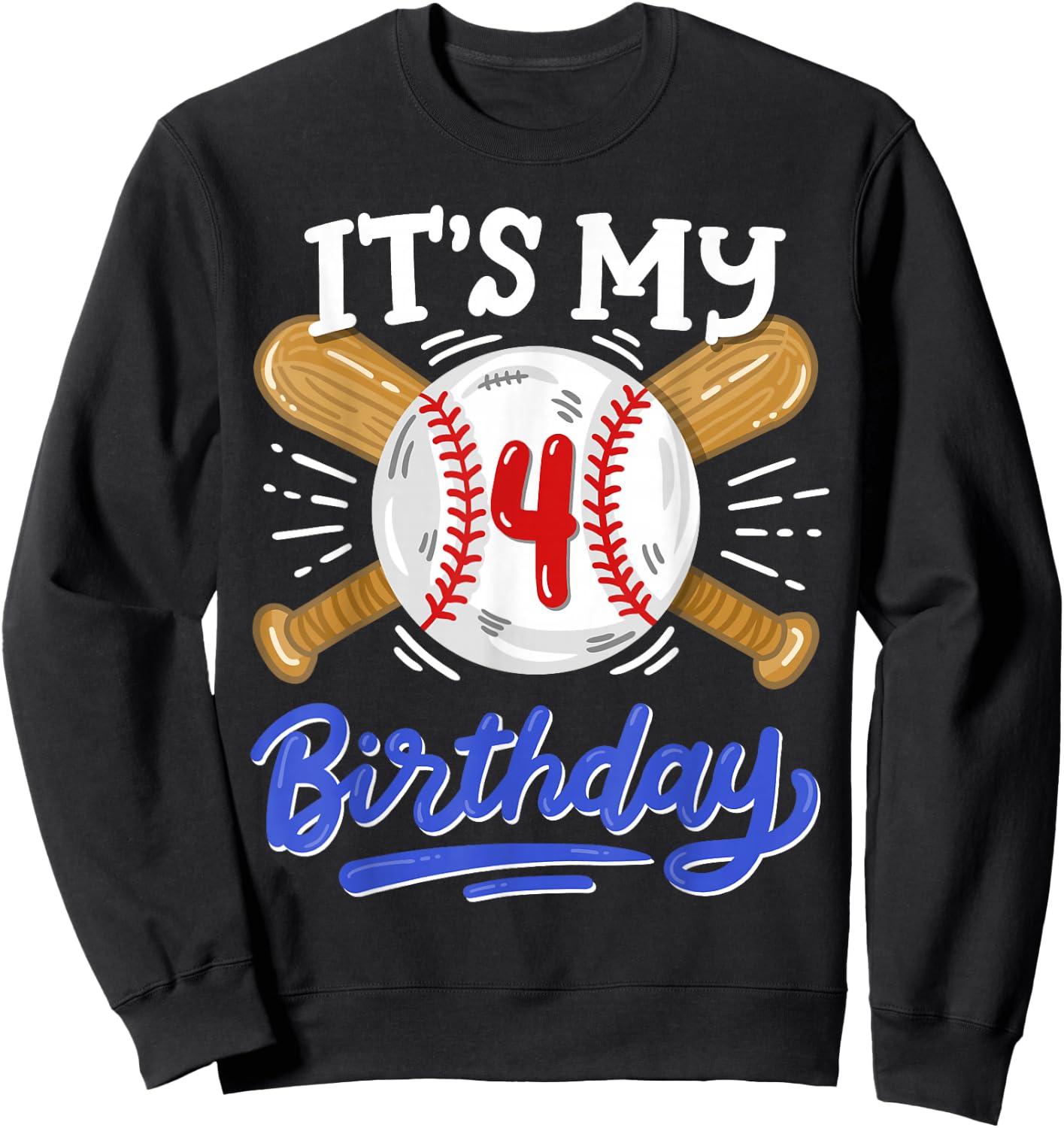 Kids 4th Baseball Birthday Party Boys Sport Fan 4 Years Old Sweatshirt - Sweatshirt | Black