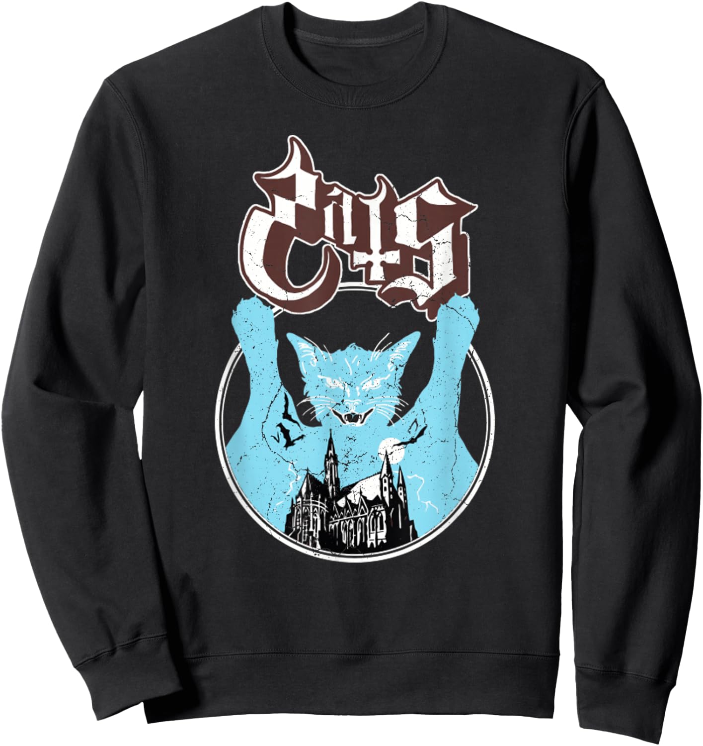 Ghost Vintage Halloween Meow Cat Friend Rock Ghost Sweatshirt - Sweatshirt | Black