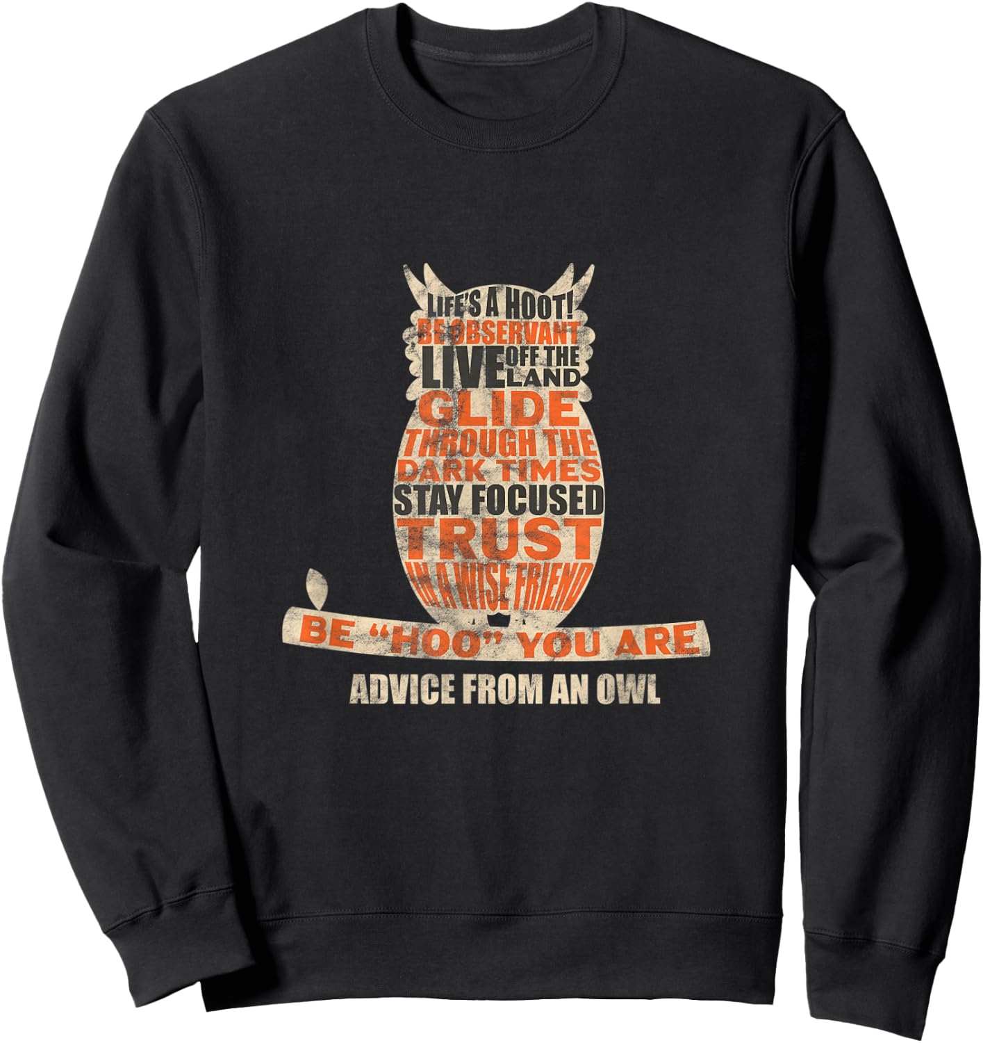 Owl Nocturnal Bird Life's A Hoot! Be Hoo You Are Distressed Sweatshirt - Sweatshirt | Black