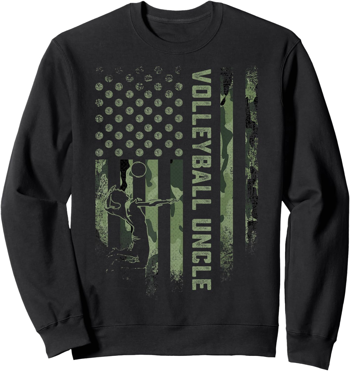 Vintage USA Camouflage Proud Volleyball Uncle Silhouette Sweatshirt - Sweatshirt | Black