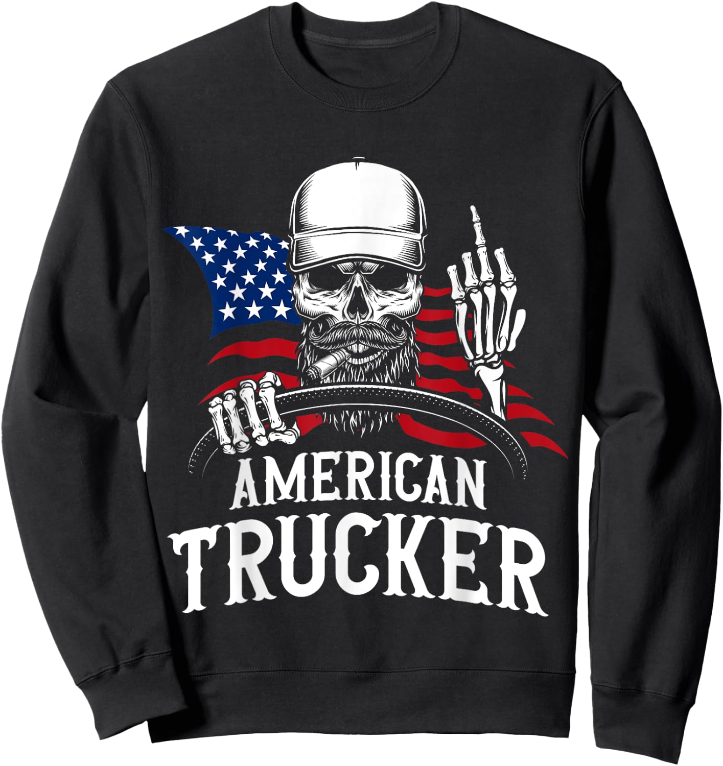 American Trucker for Patriotic Truck Driver Sweatshirt - Sweatshirt | Black