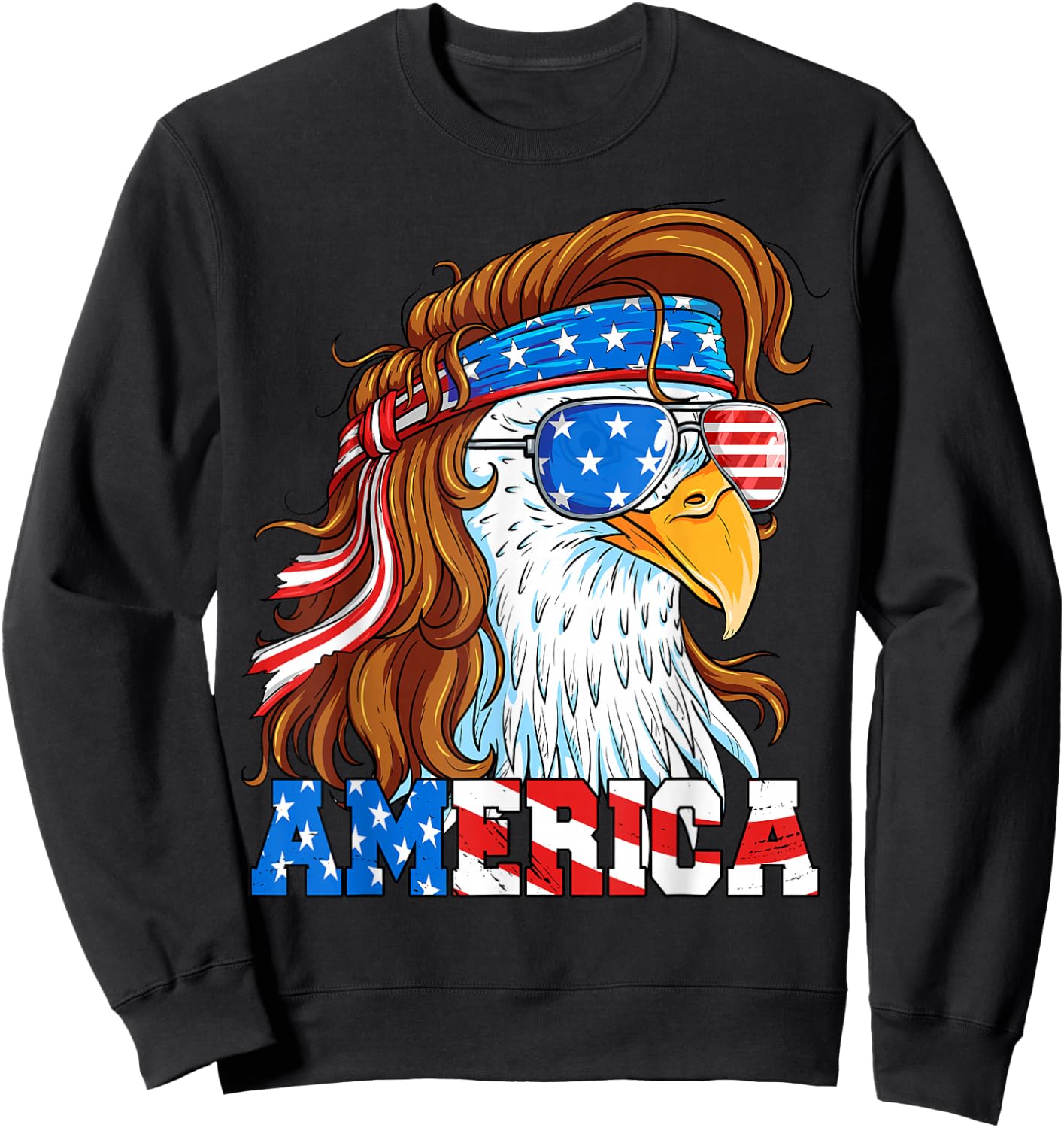 America Eagle 4th of July Mullet American Flag USA Patriotic Sweatshirt - Sweatshirt | Black