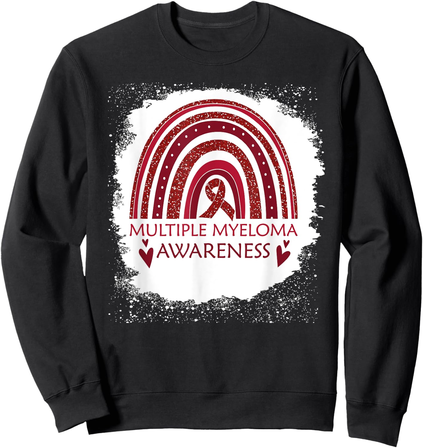 Multiple Myeloma Awareness Bleached Rainbow Burgundy Ribbon Sweatshirt - Sweatshirt | Black