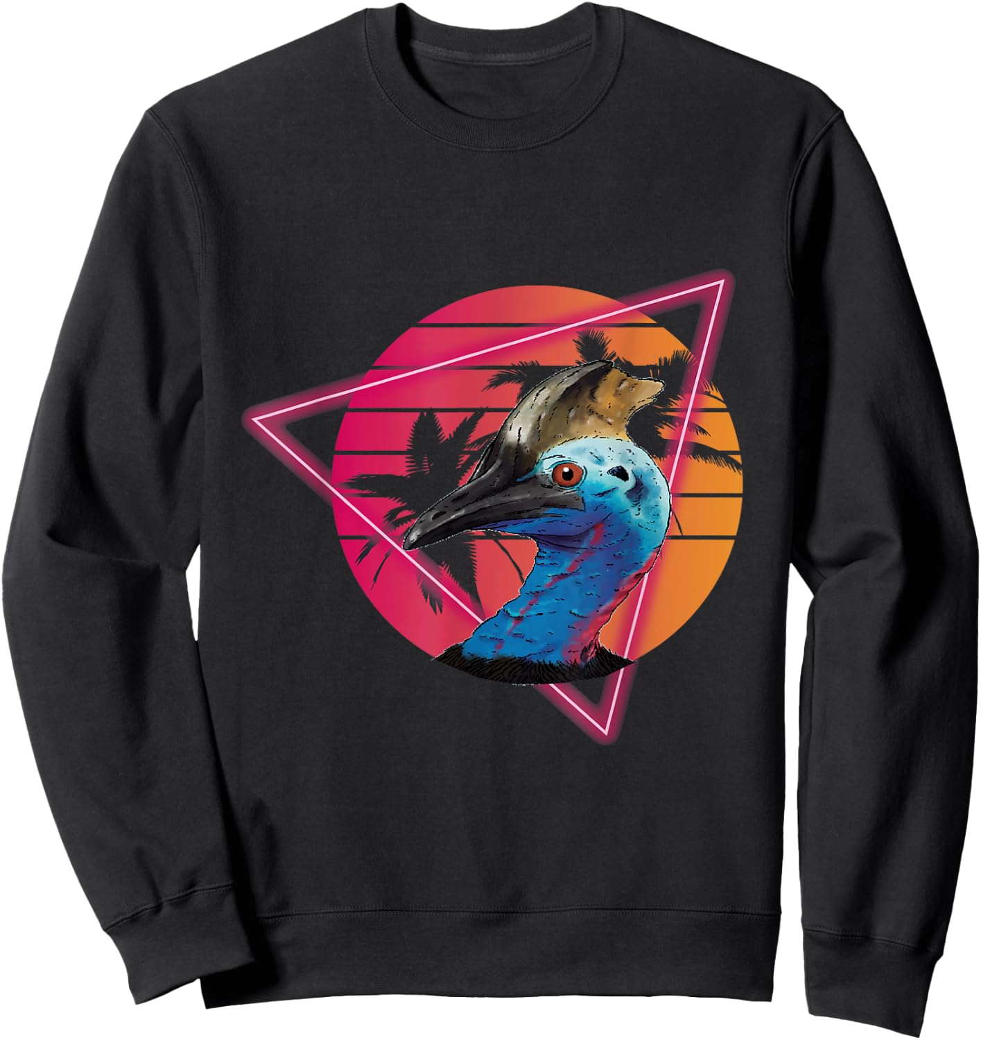 Cassowary Modern Retro Sunset Palm Tree Cassowary Lover Sweatshirt - Sweatshirt | Black