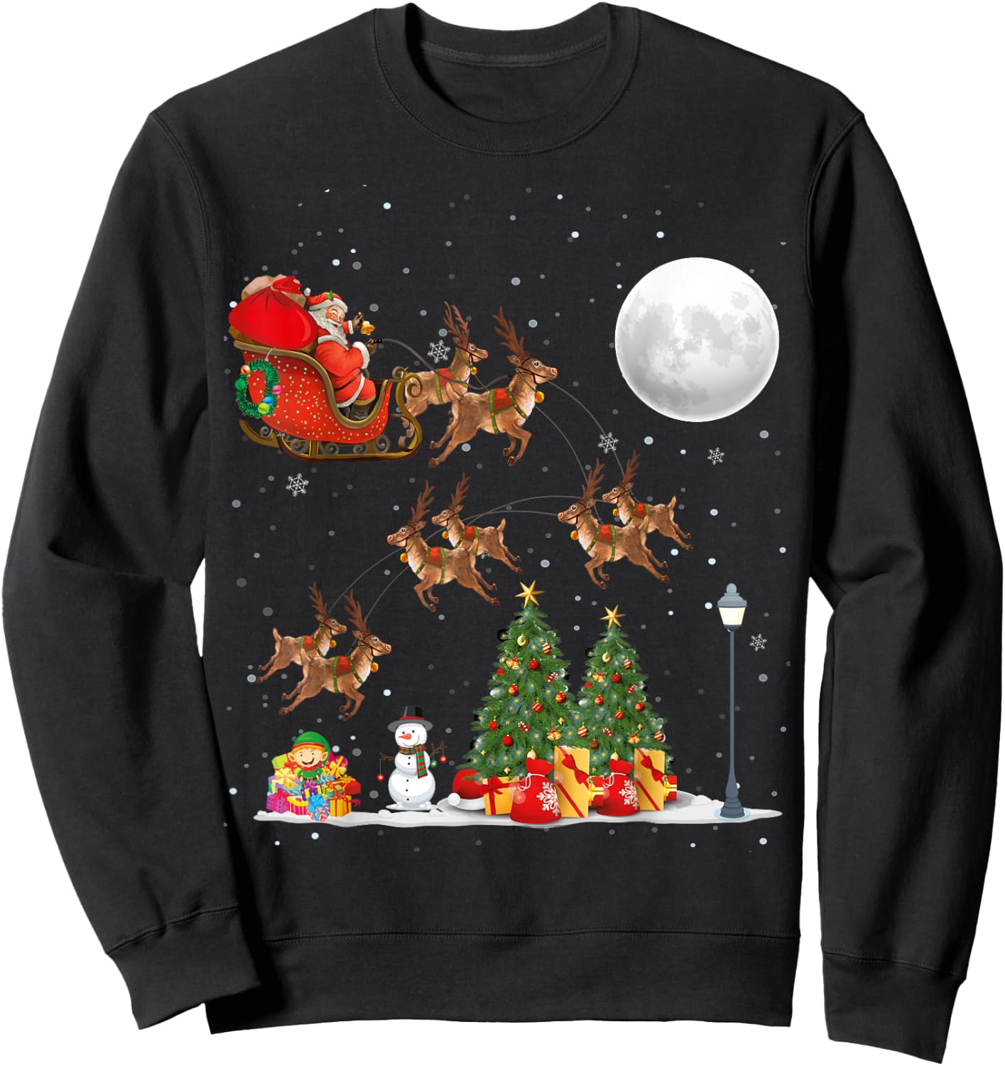 Xmas Tree Lighting Santa Riding sleigh deer Christmas Sweatshirt - Sweatshirt | Black