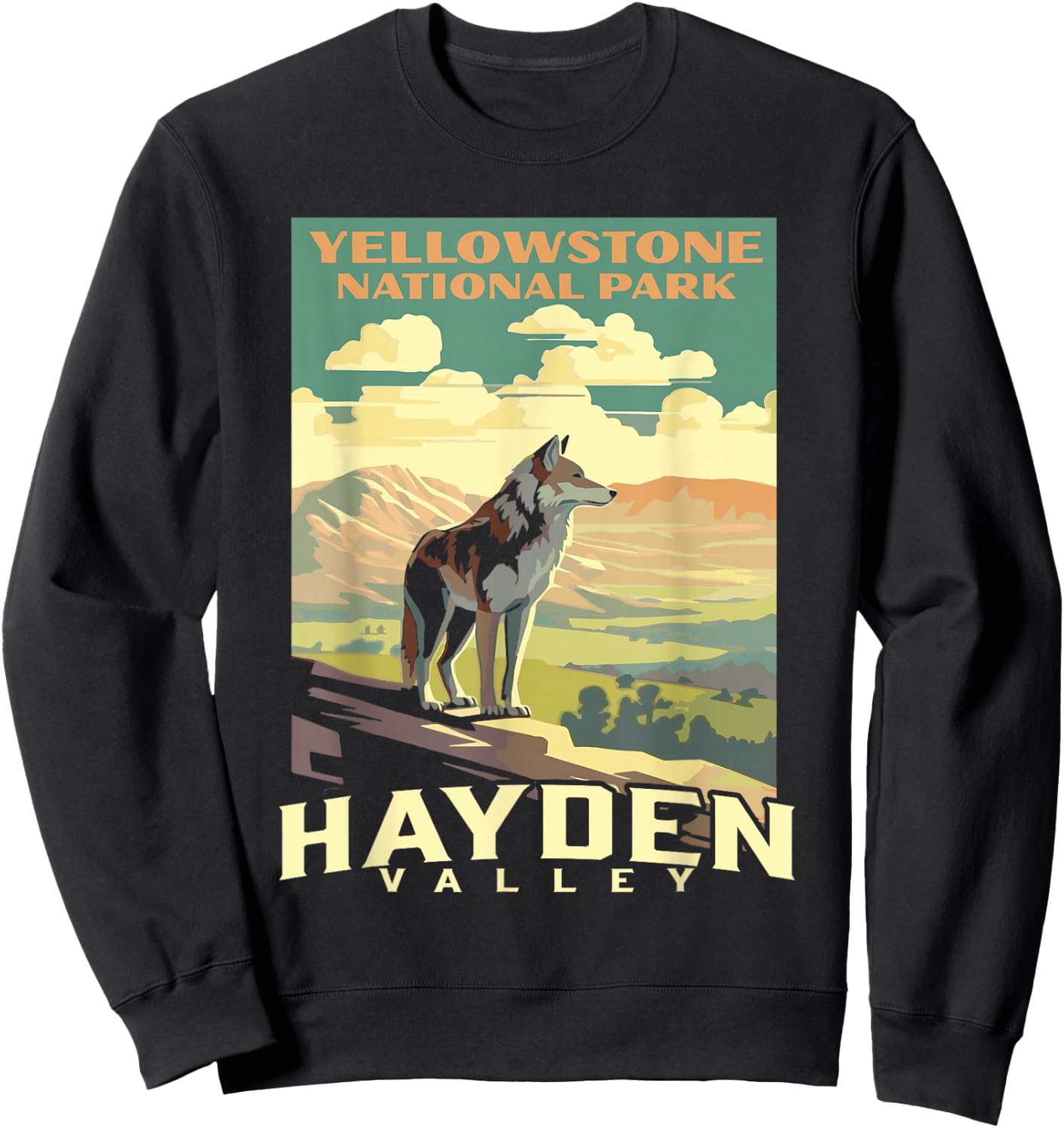Yellowstone National Park Hayden Valley Wolf WPA Poster Sweatshirt - Sweatshirt | Black