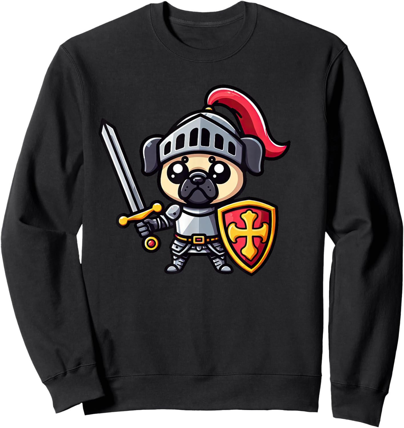 Pug Knight Funny Dog Medieval Women Girls Kids Sweatshirt - Sweatshirt | Black