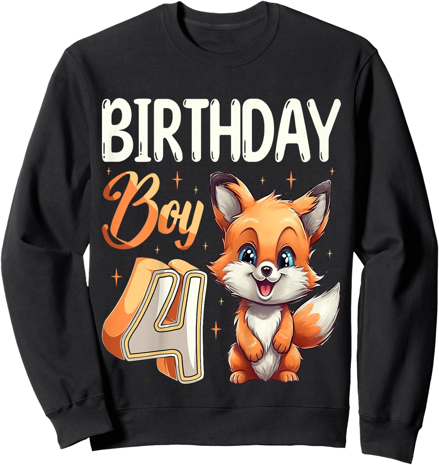 4th Birthday Fox Animal Lovers boy Fox B-day 4 year old Sweatshirt - Sweatshirt | Black
