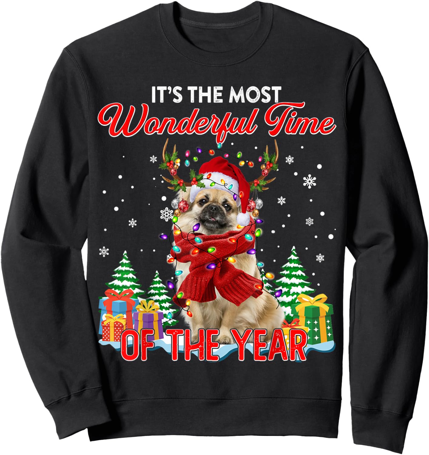Tibetan Spaniel Christmas Lights Its The Most Wonderful Time Sweatshirt - Sweatshirt | Black