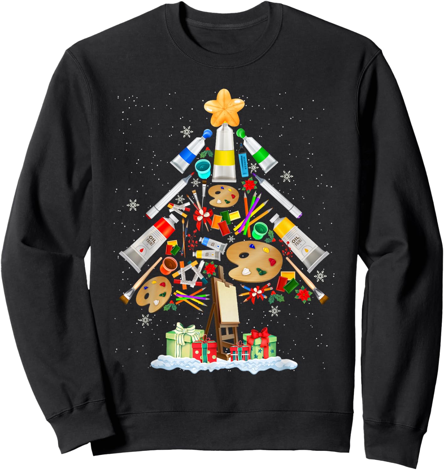 Art Christmas Tree Merry Christmas Artist Art Teacher Sweatshirt - Sweatshirt | Black