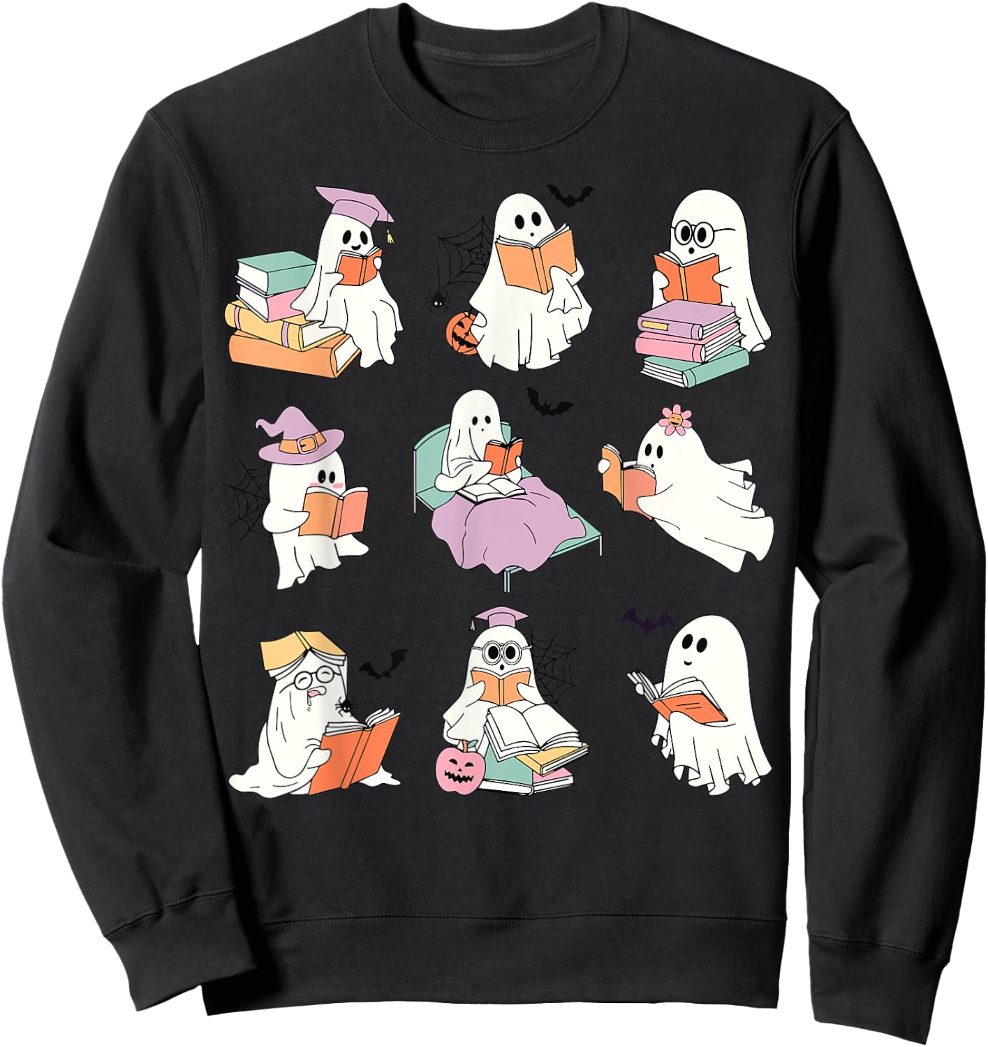 Funny Ghost Book Reading Halloween Books Lover Teacher Kids Sweatshirt - Sweatshirt | Black