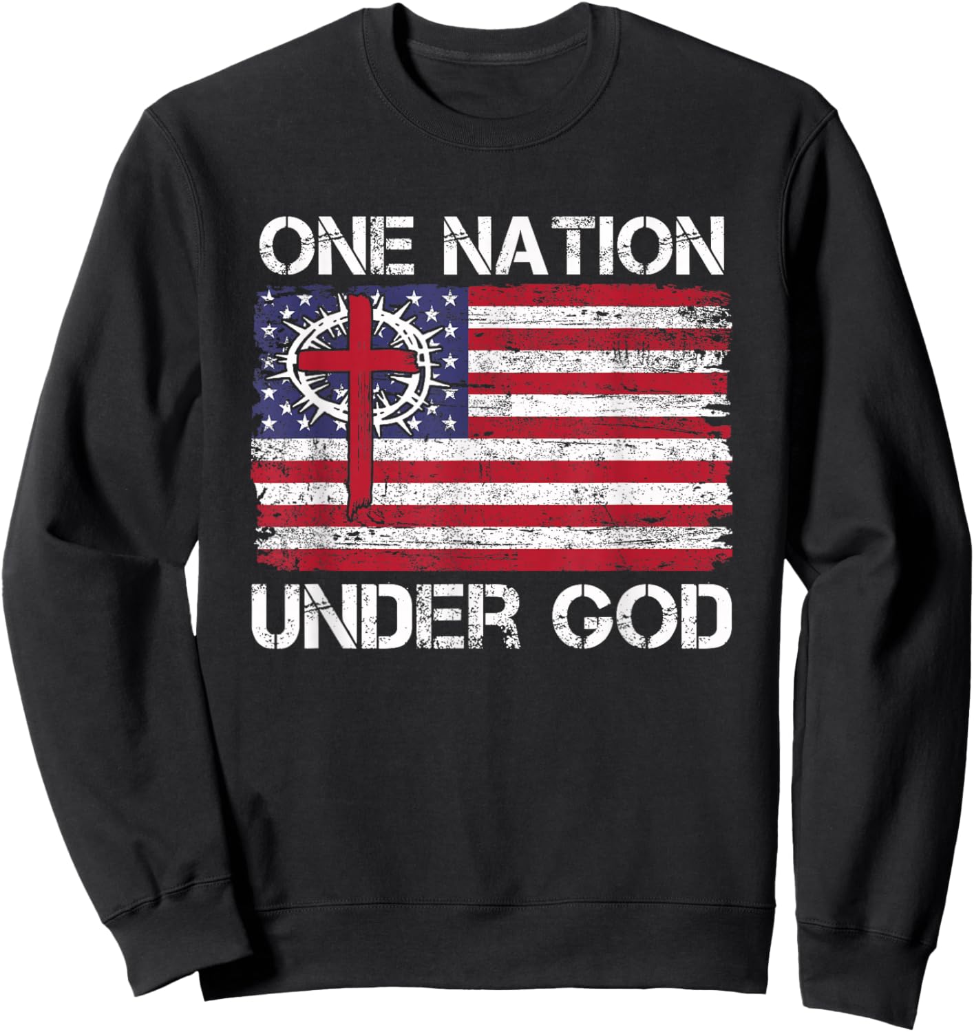 One Nation Under God Jesus USA Flag Christian 4th of July Sweatshirt - Sweatshirt | Black