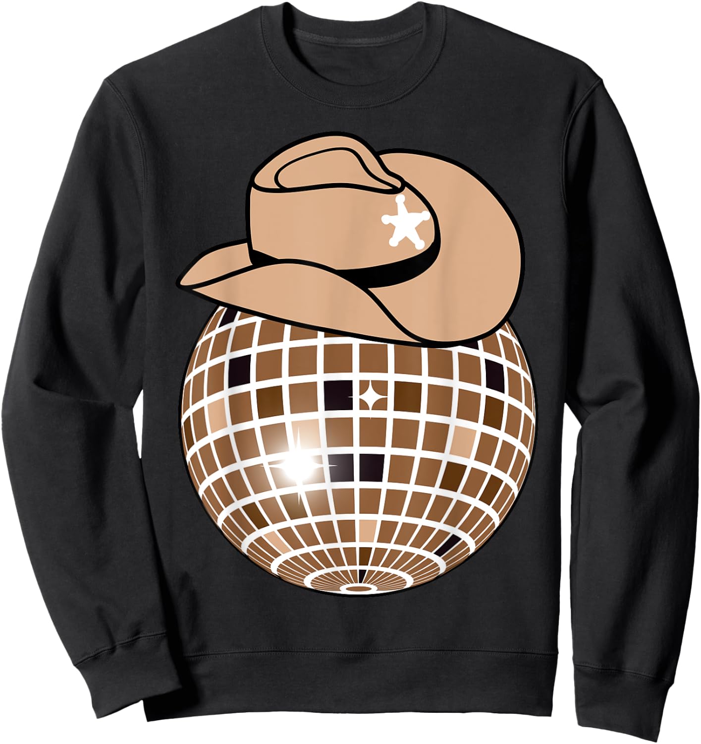 Cowboy Hat Disco Ball Light Brown Cowgirl Sweatshirt - Sweatshirt | Black