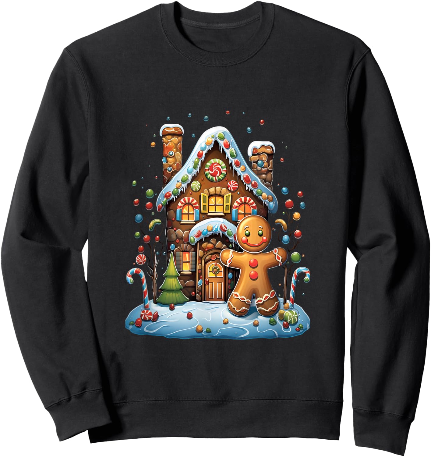 Christmas Gingerbread House Candy Cane X-Mas Pajamas Party Sweatshirt - Sweatshirt | Black