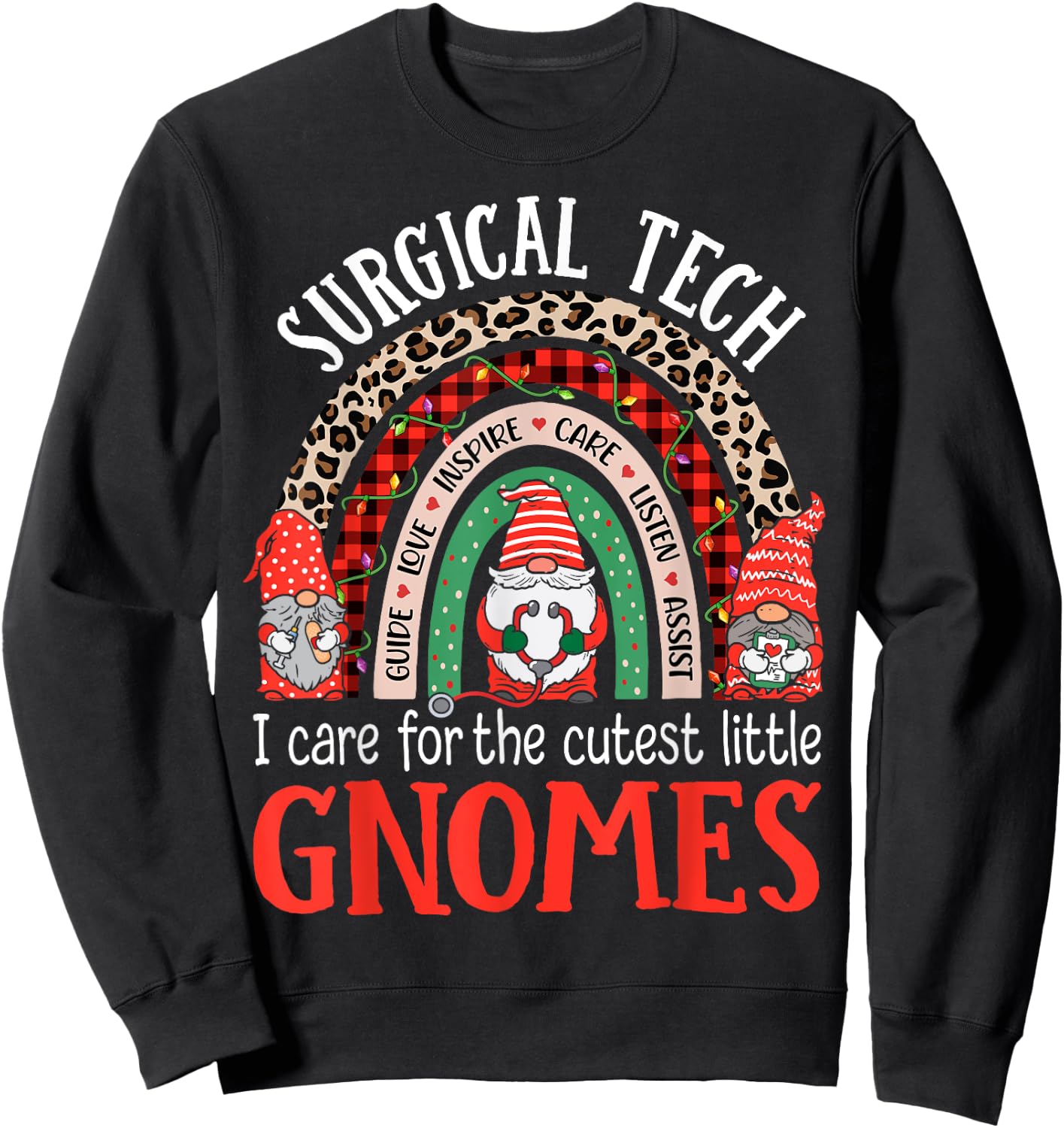 Christmas Surgical Tech Gnomes Surgical Nursing Technologist Sweatshirt - Sweatshirt | Black