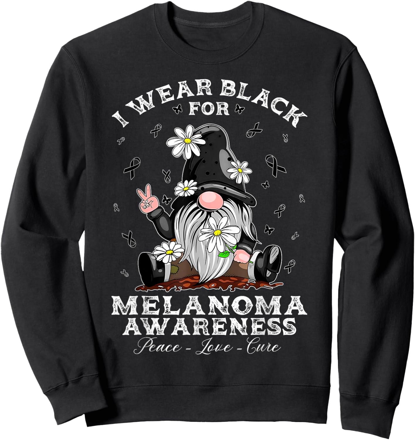 I Wear Black For Melanoma Awareness Warrior Survivor Gnome Sweatshirt - Sweatshirt | Black