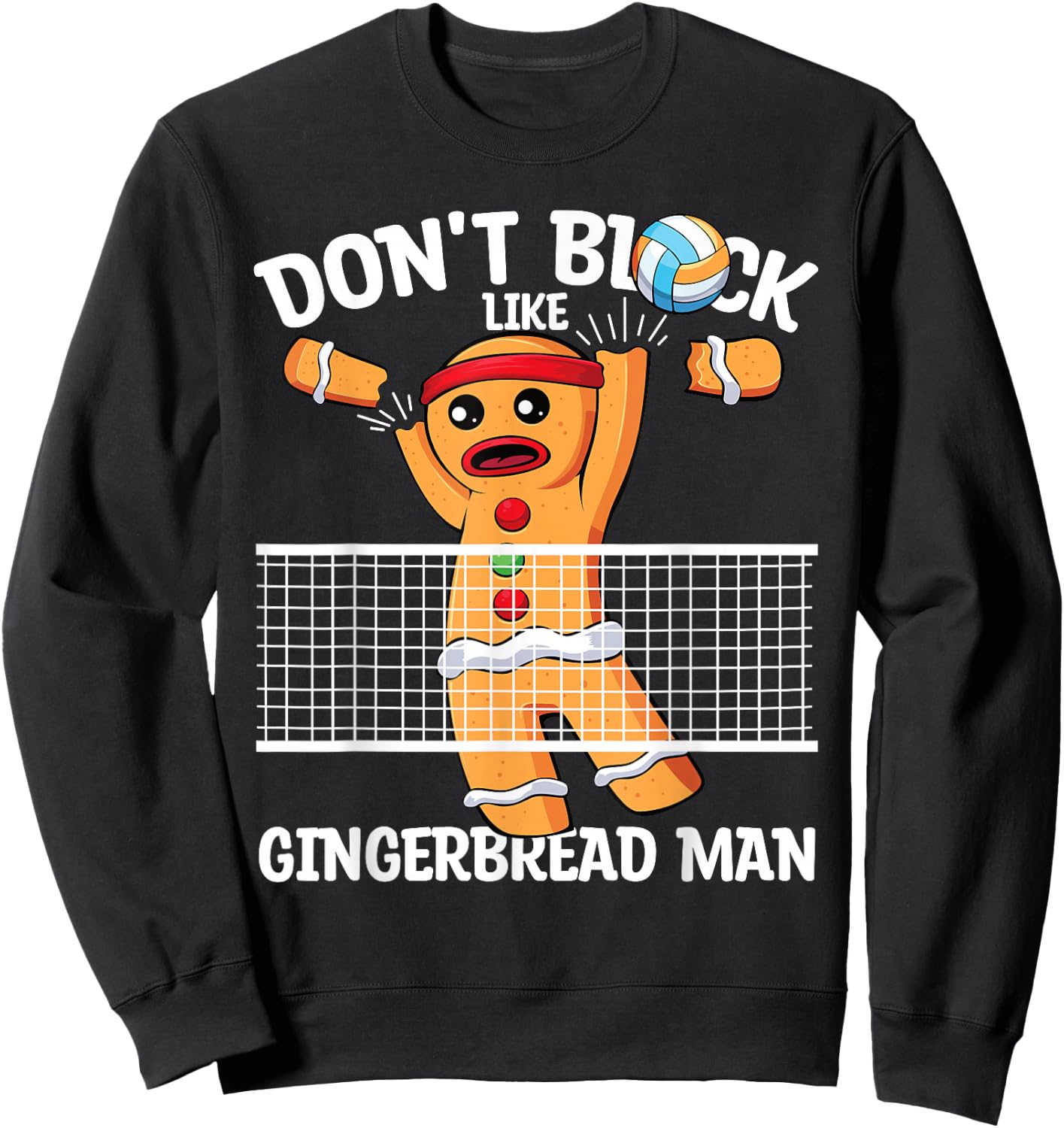 Volleyball Blocker Christmas Gingerbread Man Volleyball Sweatshirt - Sweatshirt | Black