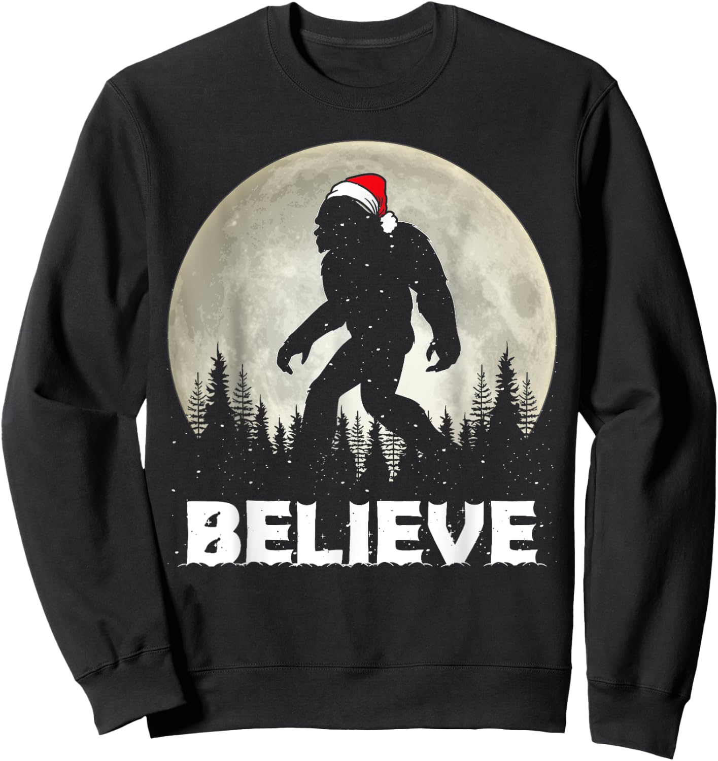 Santa Hat Bigfoot Believe Christmas Lights Rock Sasquatch Sweatshirt - Sweatshirt | Black