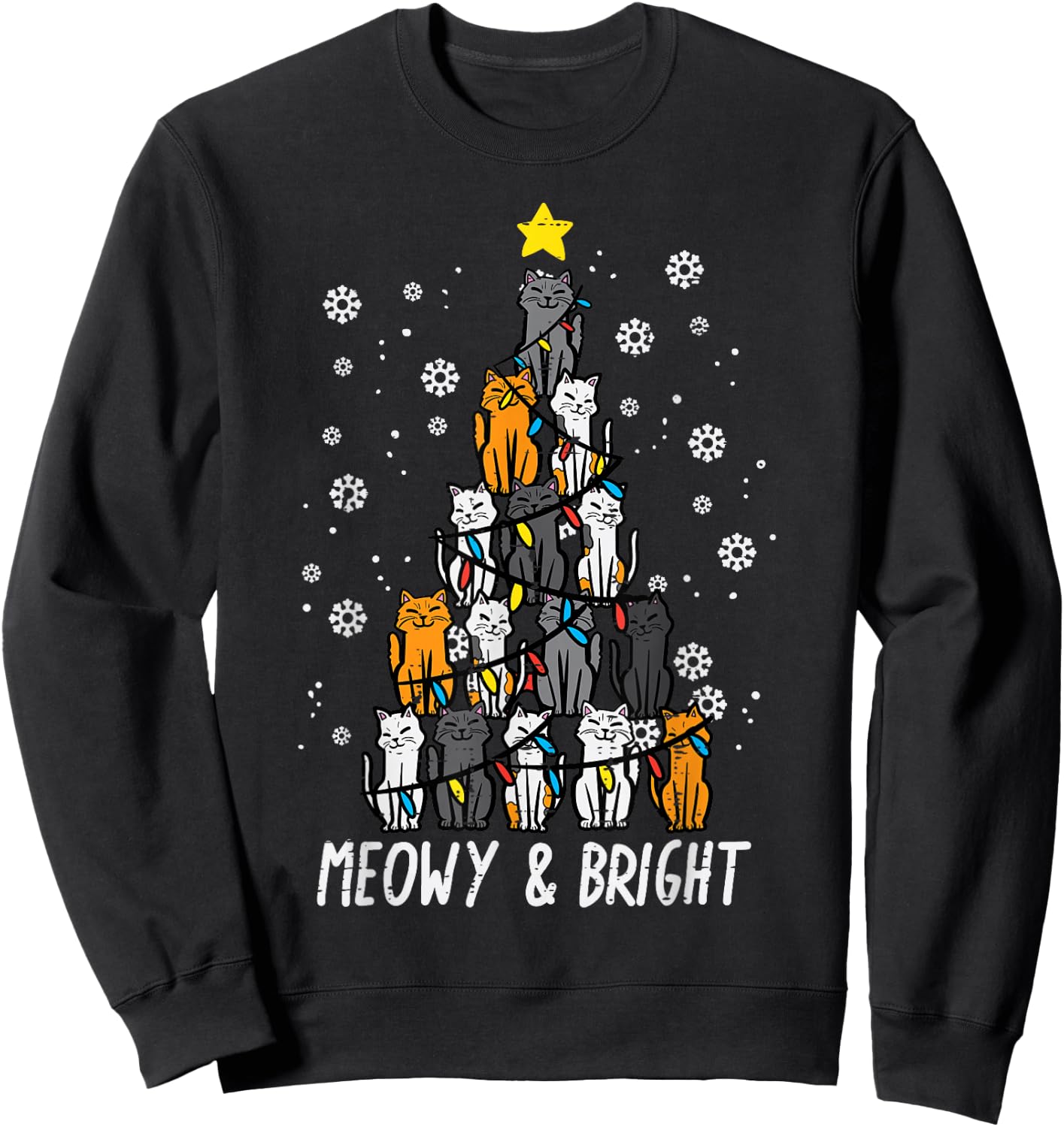 Cats Christmas Tree Meowy Bright Cute Xmas Girls Kids Women Sweatshirt - Sweatshirt | Black