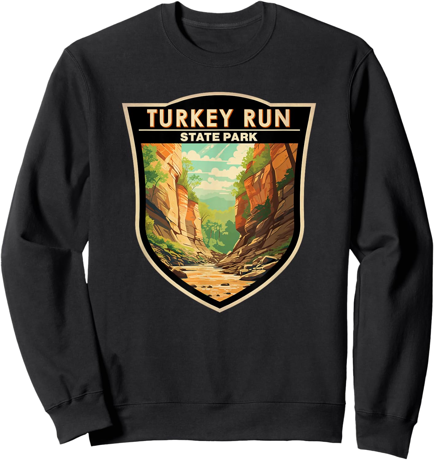 Turkey Run State Park Indiana Badge Vintage Sweatshirt - Sweatshirt | Black