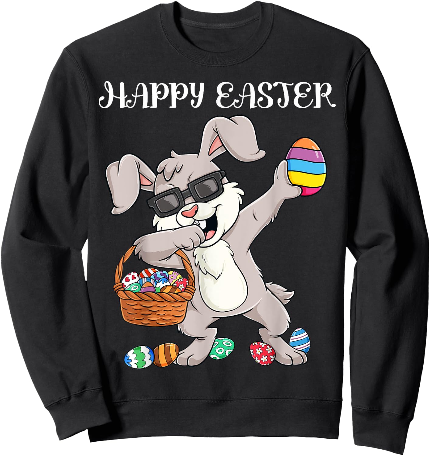 Happy Easter Day Dabbing Rabbit Eggs Toddler Boys Girls Kids Sweatshirt - Sweatshirt | Black