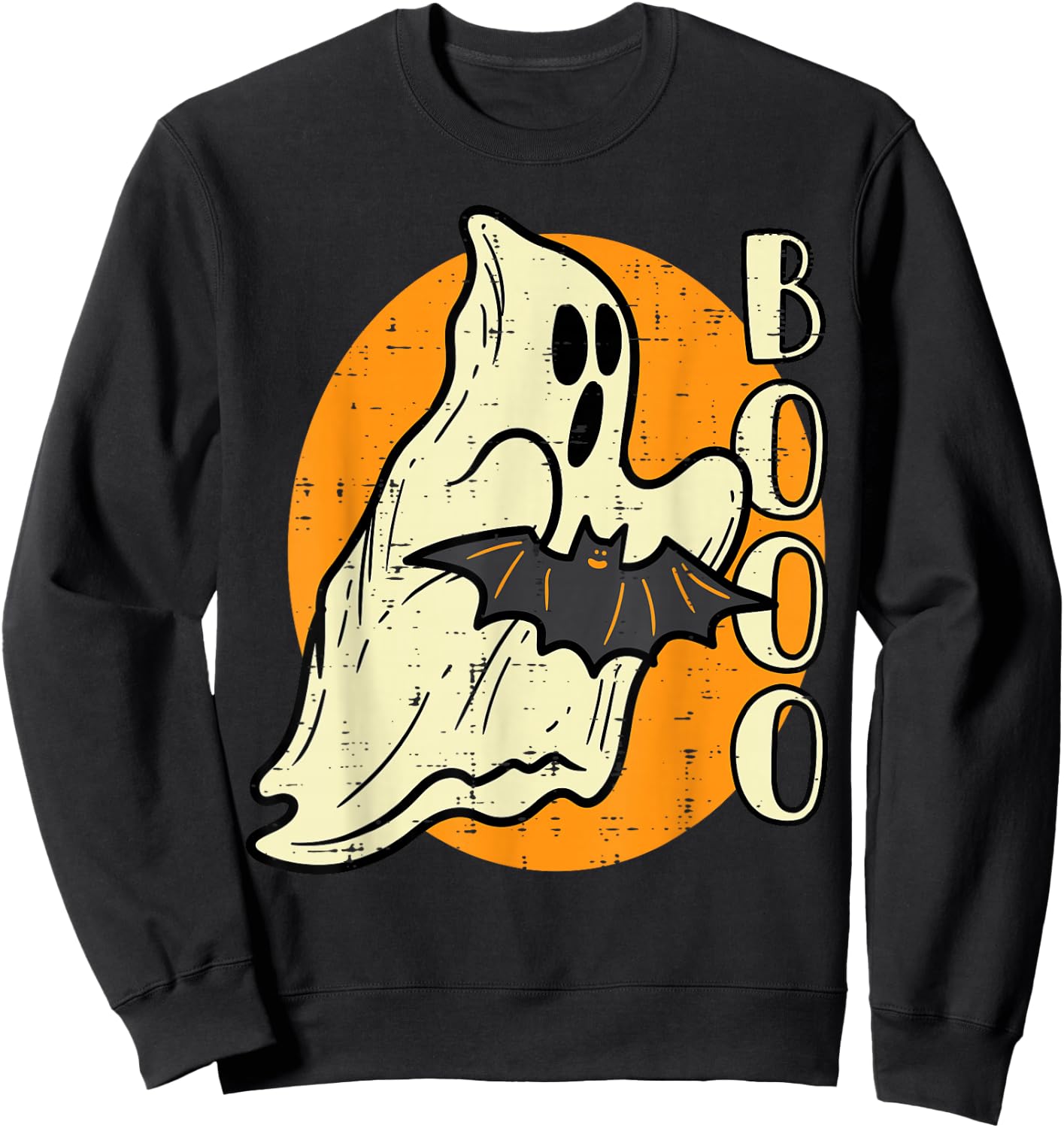 Boo Ghost Bat Retro Vintage Groovy Halloween Men Women Kids Sweatshirt - Sweatshirt | Black
