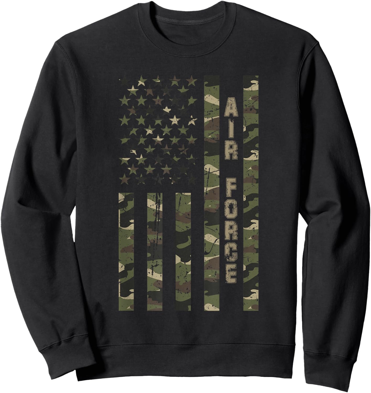 Air Force United States Distressed Camo w US Flag Sweatshirt - Sweatshirt | Black
