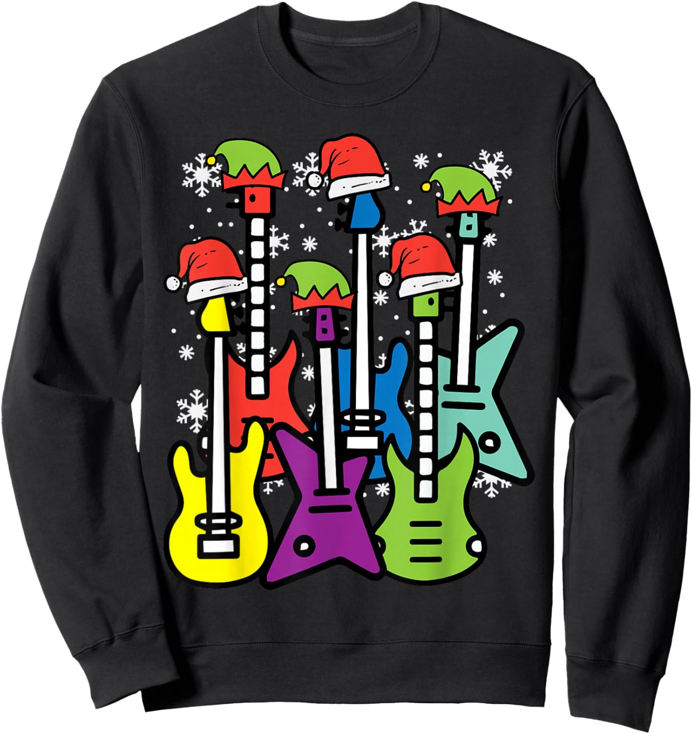 Christmas Guitars Santa Xmas Music Rocker Men Boys Kids Sweatshirt - Sweatshirt | Black