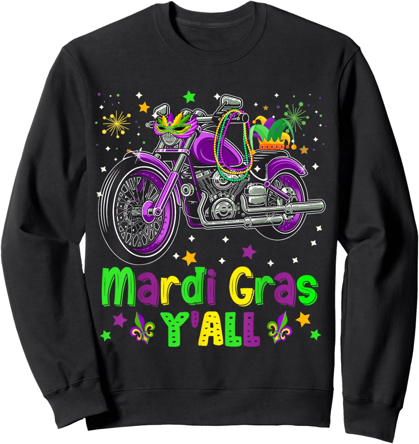 It's Mardi Gras Y'all Funny Motorcycle Masked Jester Hat Sweatshirt - Sweatshirt | Black