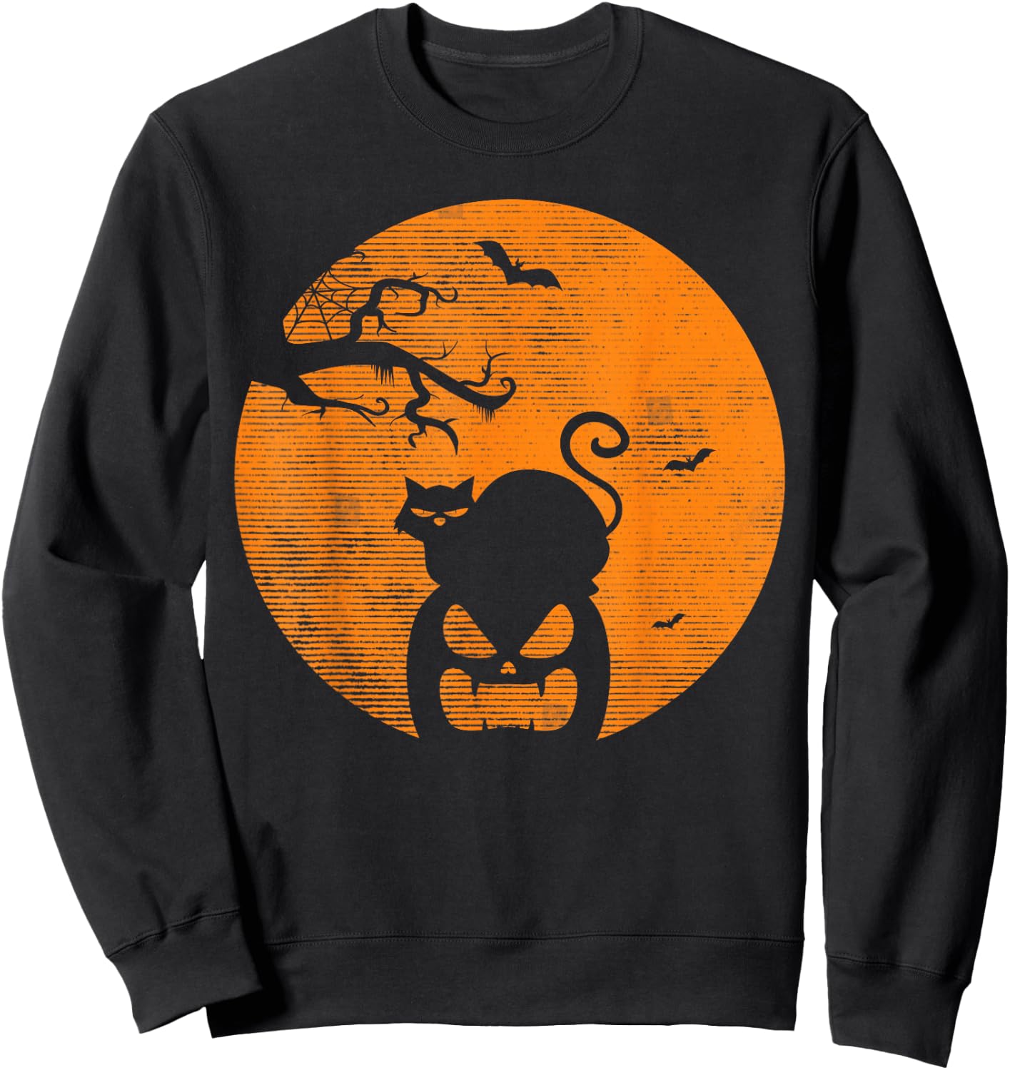 Vintage Scary Halloween Pumpkin Cat Costume Retro Cat Moon Sweatshirt - Sweatshirt | Black