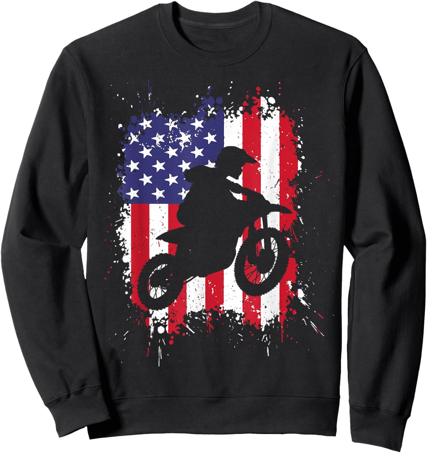 Best Dirt Bike Boys Dirtbike Racing US Flag Biker Sweatshirt - Sweatshirt | Black