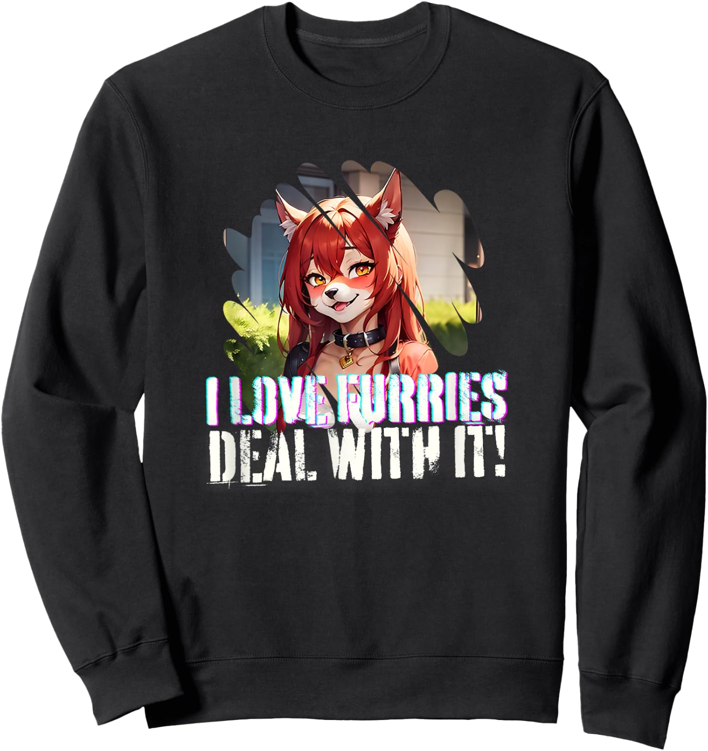 I Love Furries Furry Lover Stuff - Furry Fandom Anime Girl Sweatshirt - Sweatshirt | Black