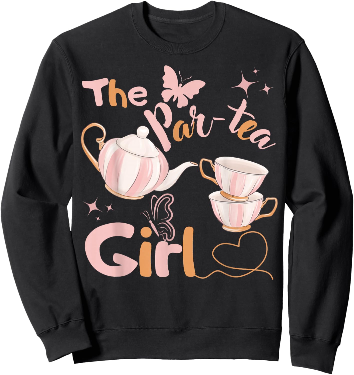 Girl 2nd Birthday Teapot Pastel Color Tea for Two Bday Party Sweatshirt - Sweatshirt | Black
