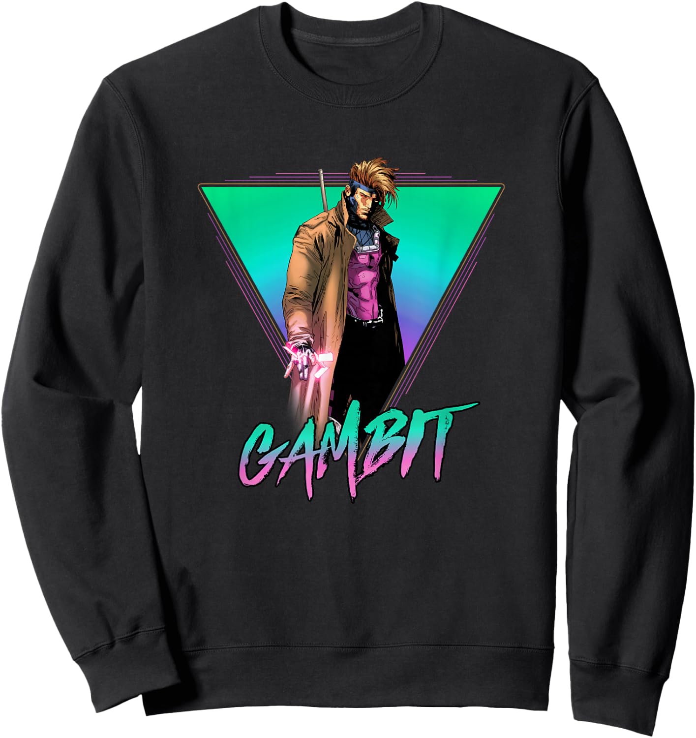 Marvel X-Men Gambit Epic Neon 80's Style Retro Portrait Sweatshirt - Sweatshirt | Black