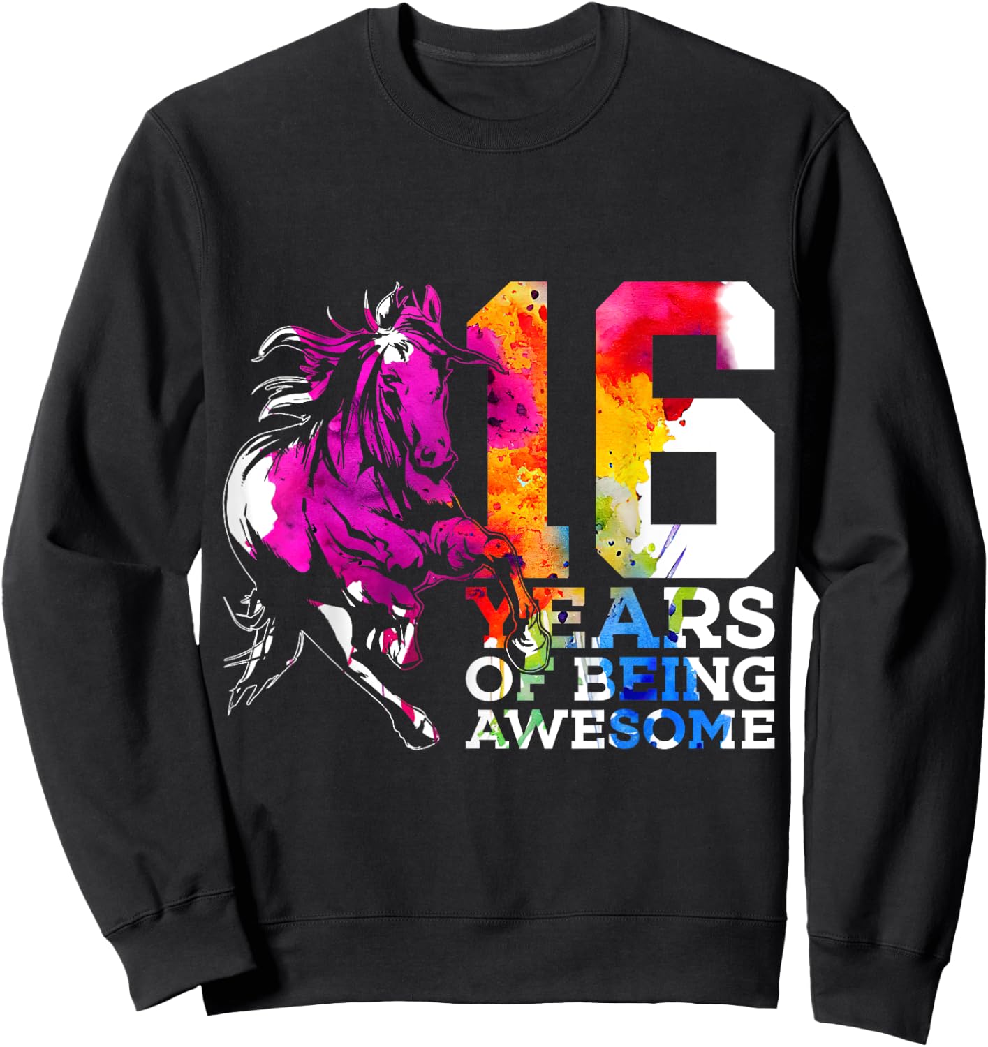 Horse 16 Years of Being Awesome Riding 16th Birthday Sweatshirt - Sweatshirt | Black