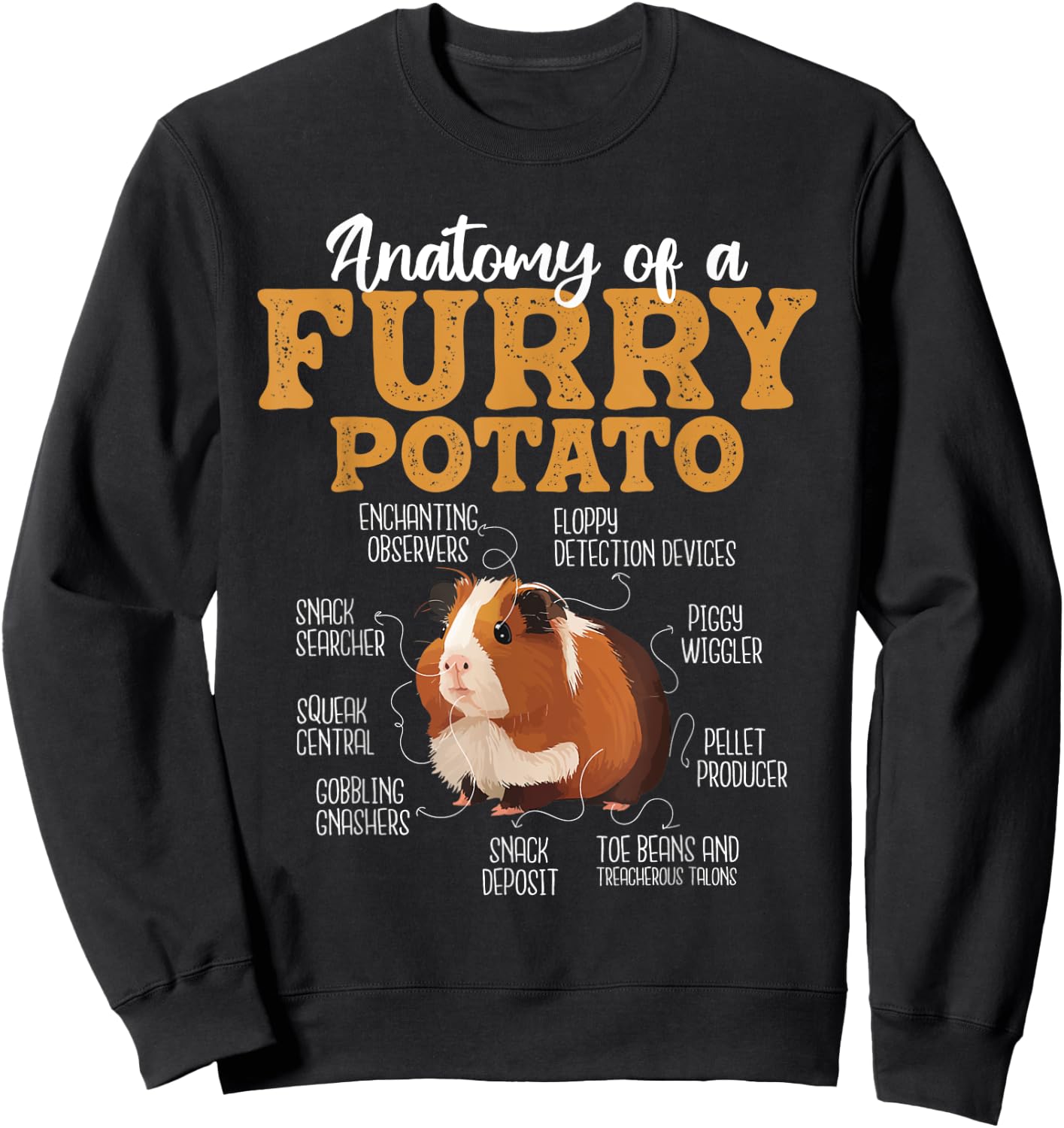 Funny Guinea Pig Shirts - Anatomy Of A Furry Potato - Guinea Pig Animal Rodent Lover - Women's Black Short Sleeve Classic Fit Cotton 60% Polyester 40% - Small Sweatshirt - Sweatshirt | Black
