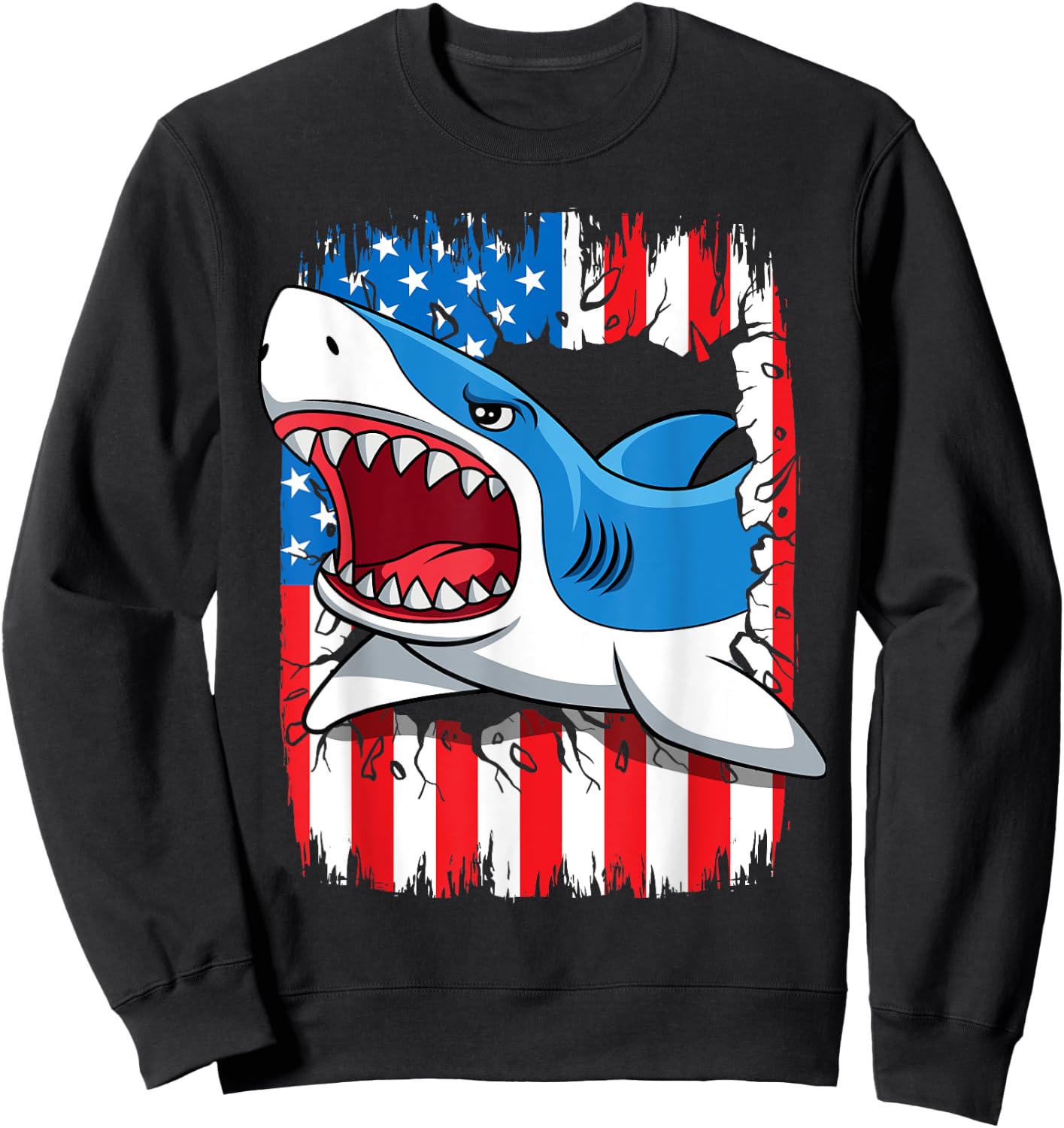 Shark 4th Of July Kids USA American Flag Boys Jawsome Sweatshirt - Sweatshirt | Black
