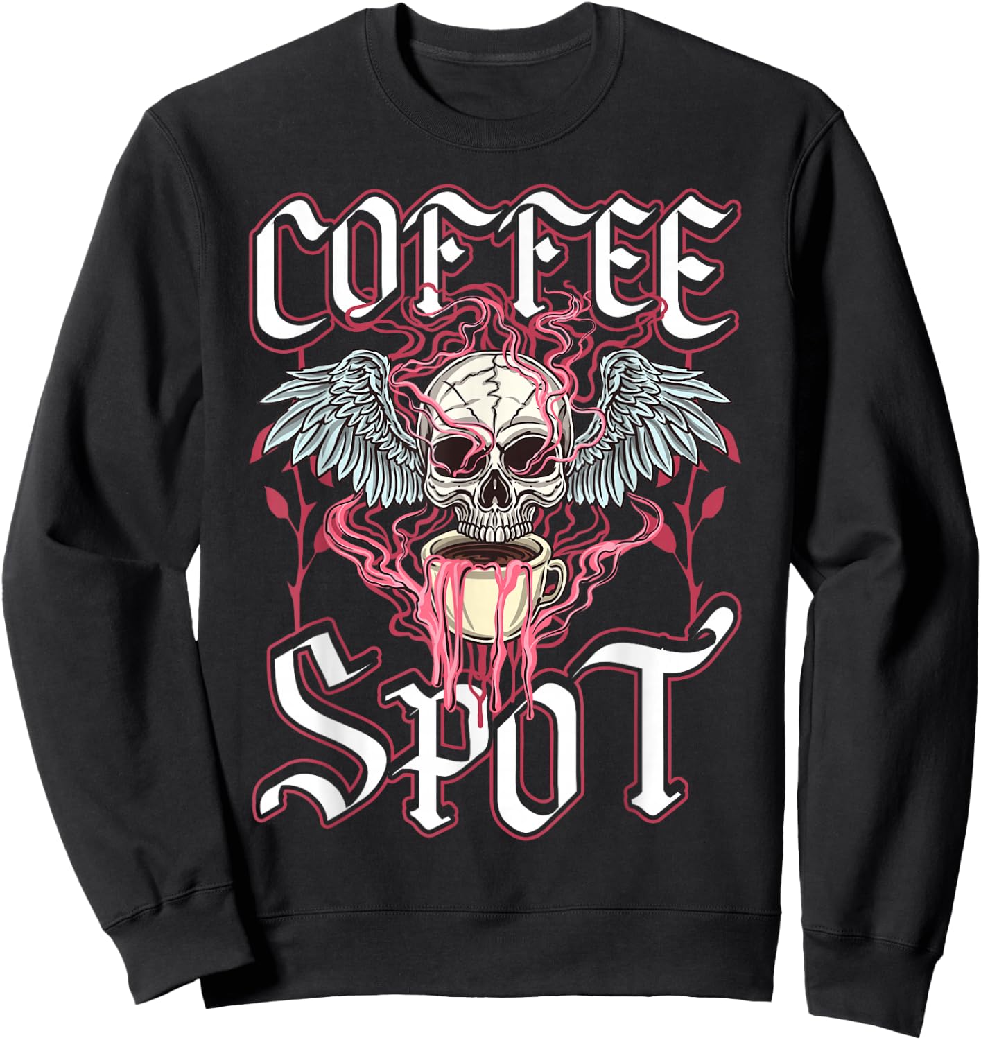 Coffee Spot, Winged Skull, Halloween Barista, Coffee Horror Sweatshirt - Sweatshirt | Black