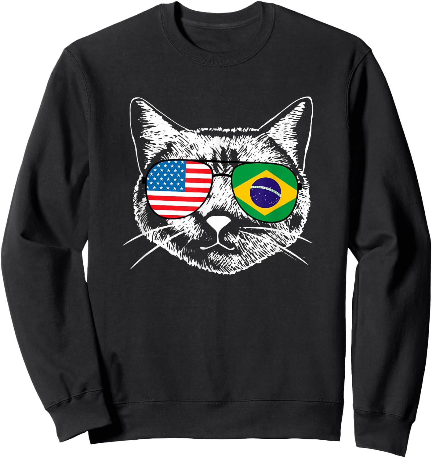 Half American And Brazilian America Brazil Flag Cat Funny Women Girls Kids Sweatshirt - Sweatshirt | Black