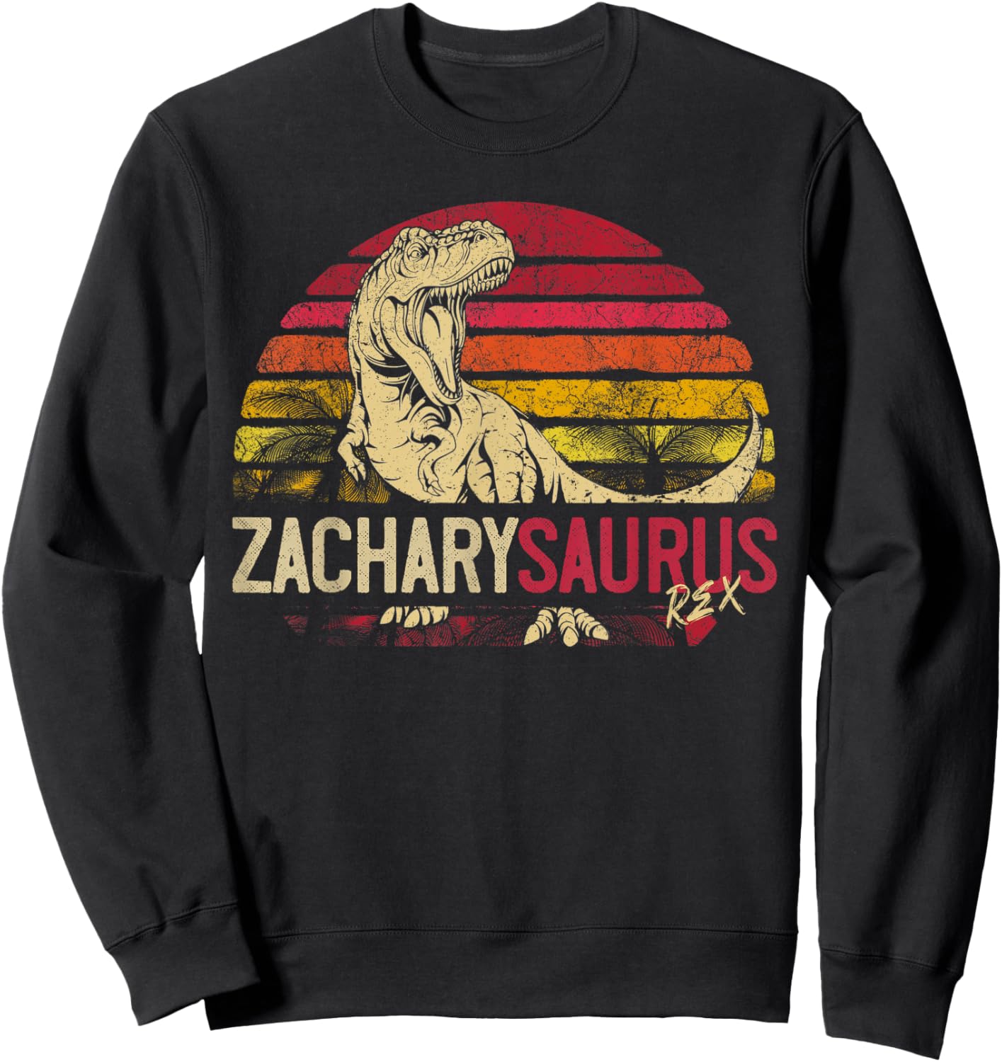 Zachary Saurus Funny Personalized Dinosaur T Rex Name Gift Sweatshirt - Sweatshirt | Black