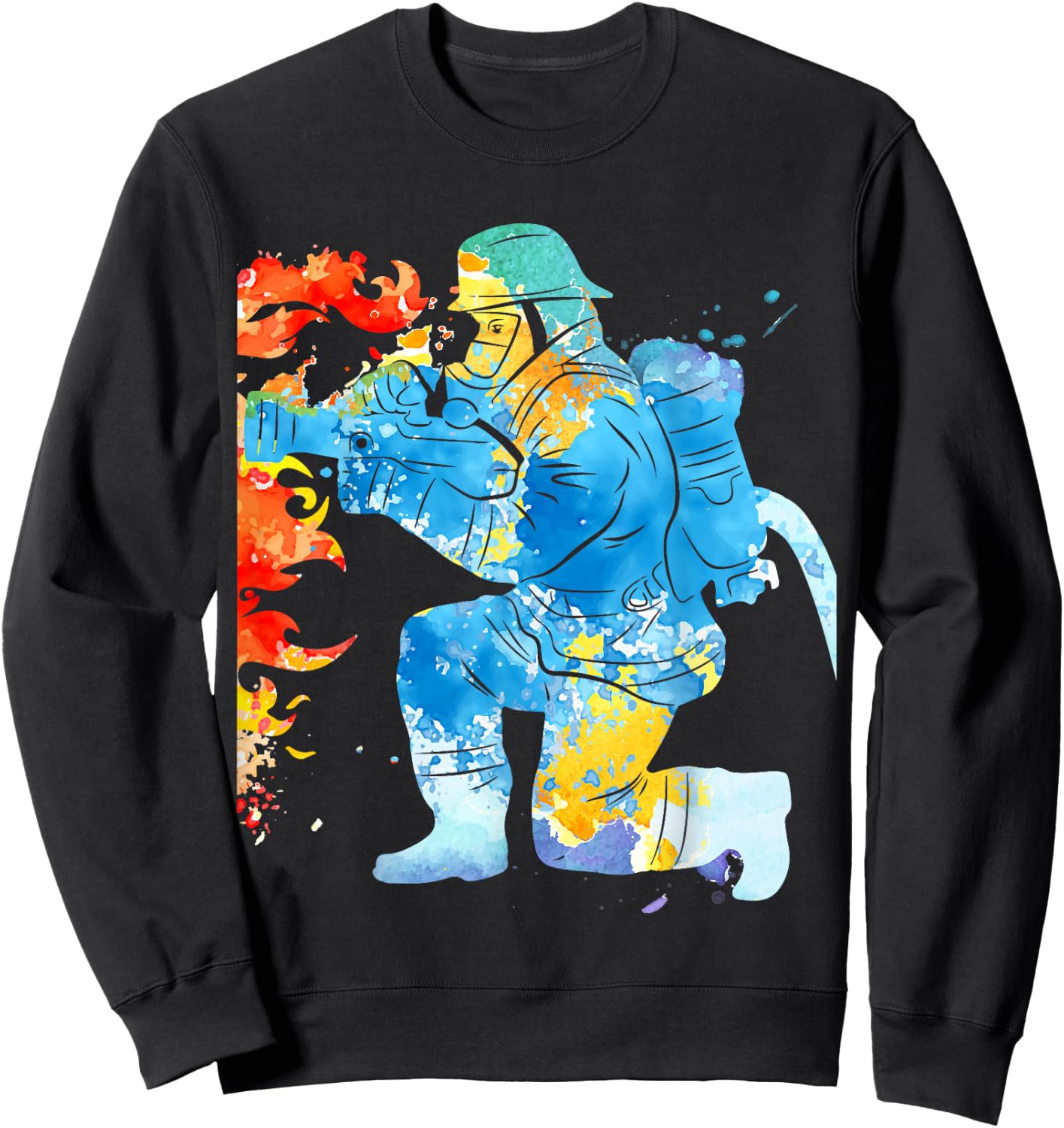 Watercolor Fireman Funny Firefighter Firefighting Enthusiast Sweatshirt - Sweatshirt | Black