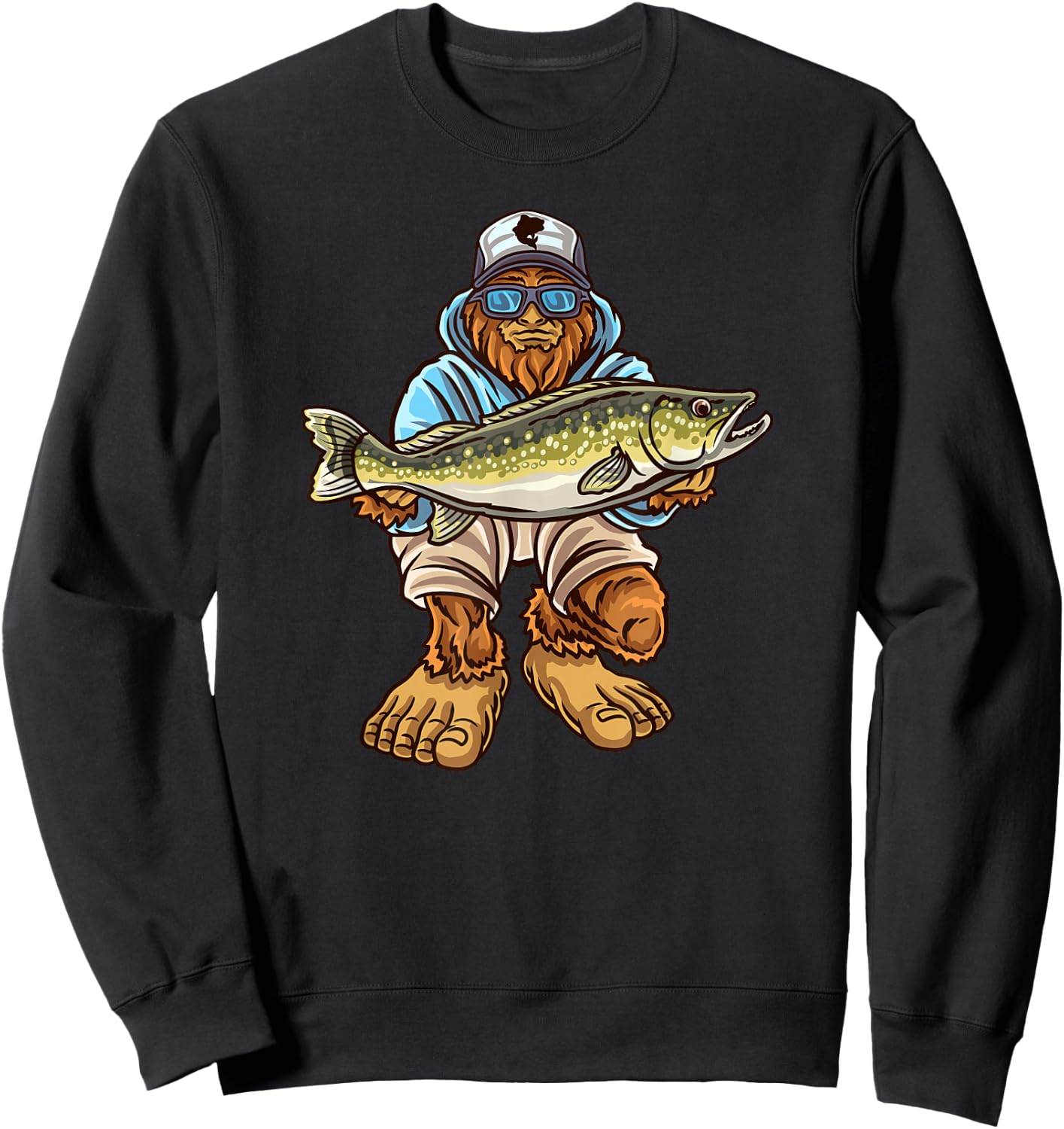 Walleye Fishing Sauger Hunting Bigfoot Fishermen Sweatshirt - Sweatshirt | Black