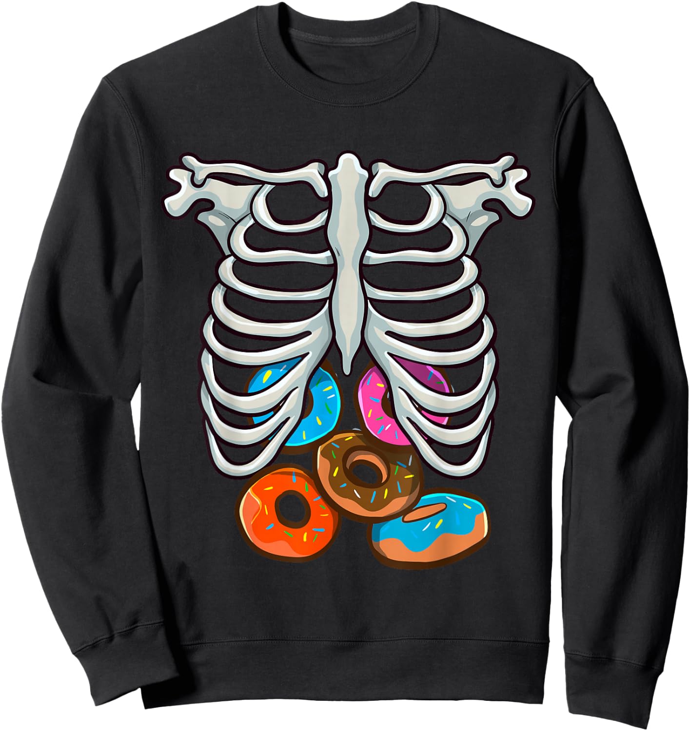 Skeleton Donuts Rib Cage Funny Halloween Costume Cosplay Sweatshirt - Sweatshirt | Black