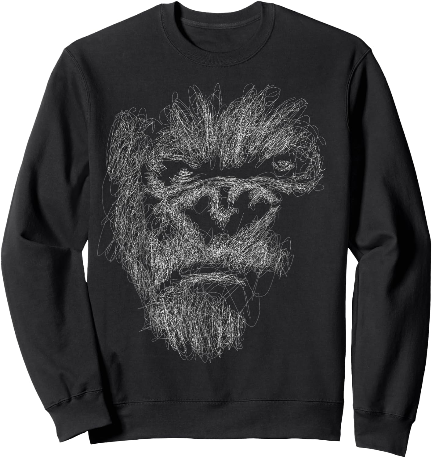 gorilla head scribble art face for lover Silverback animal Sweatshirt - Sweatshirt | Black
