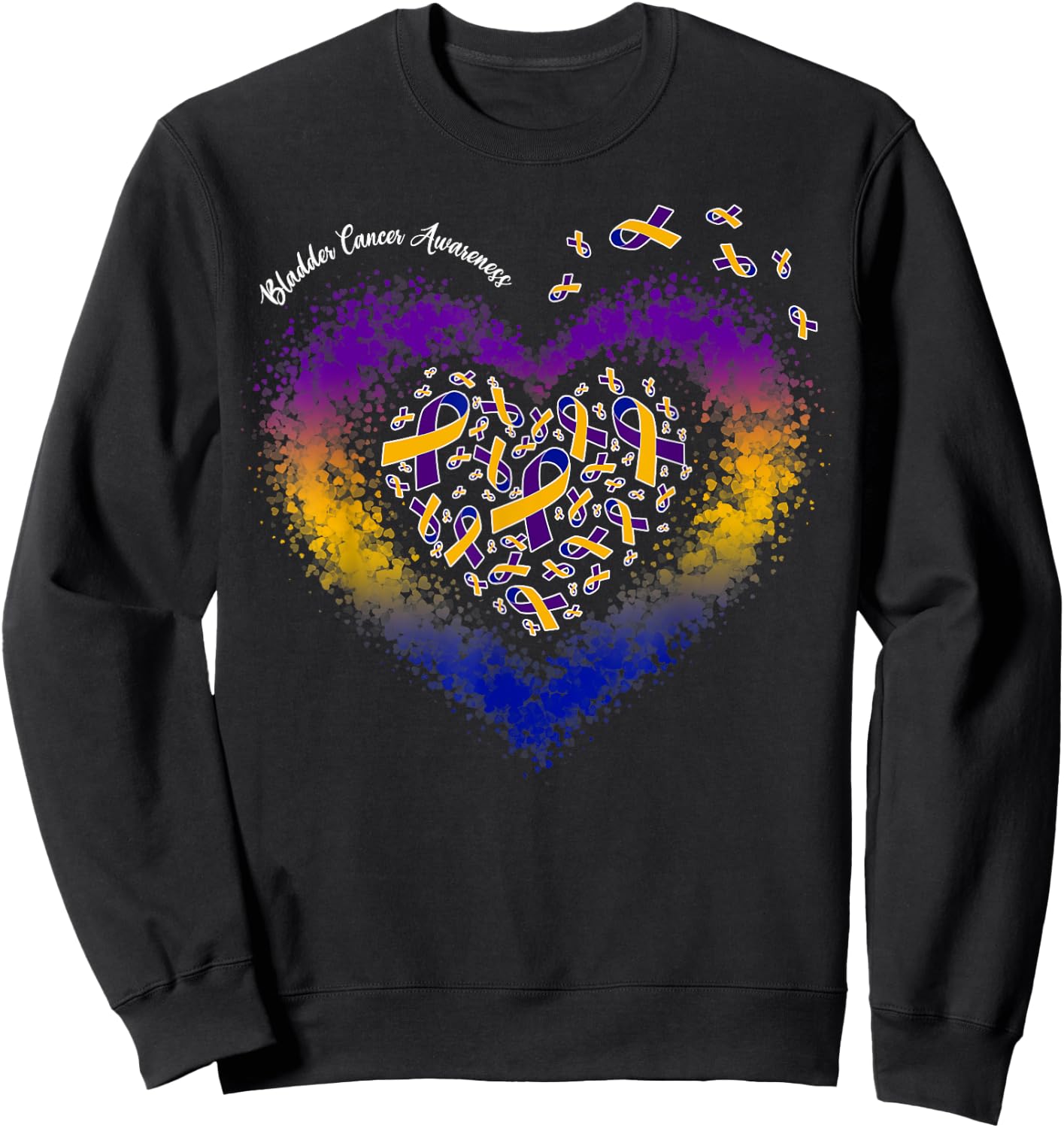 Marigold Blue & Purple Ribbon Heart Bladder Cancer Awareness Sweatshirt - Sweatshirt | Black
