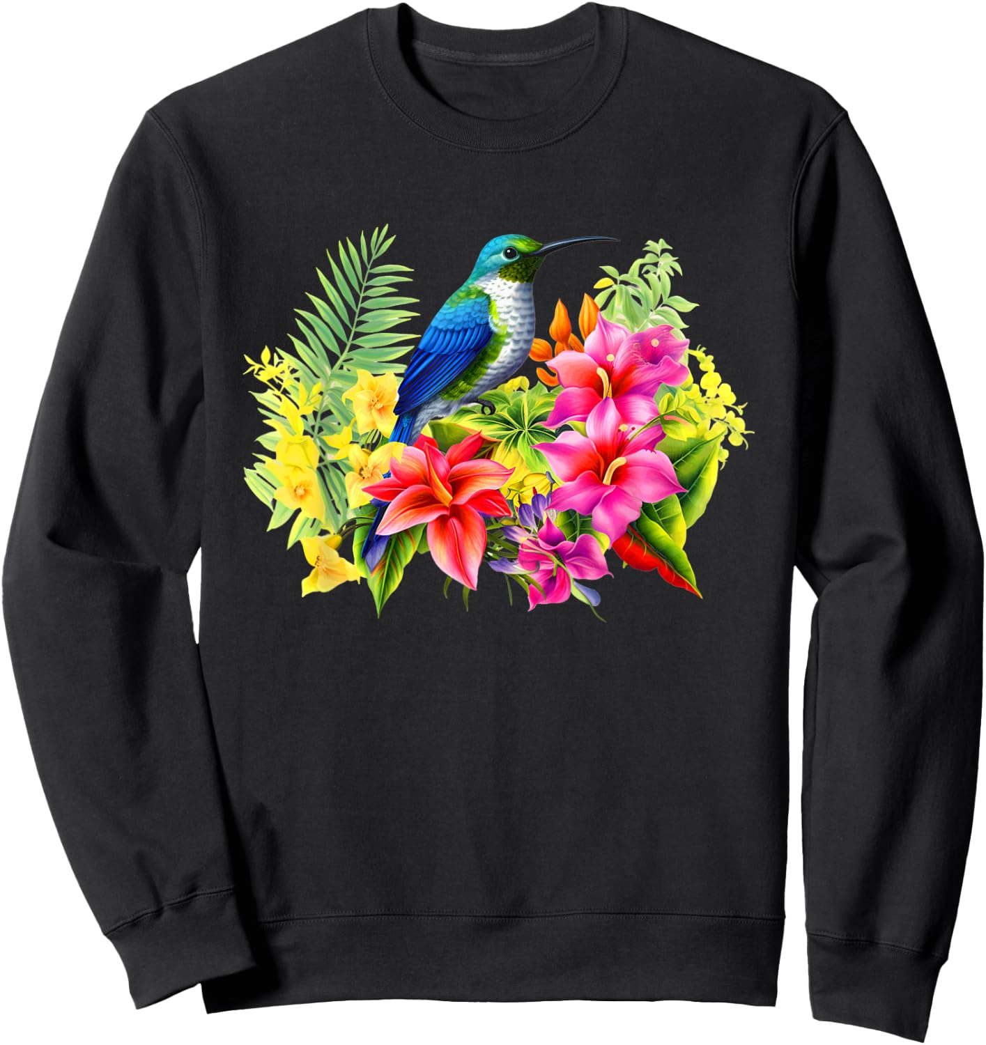 Backyard Birds Watching Watchers Birding Floral Hummingbird Sweatshirt - Sweatshirt | Black