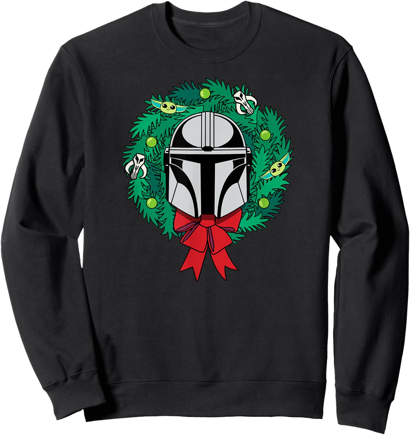 Amazon Essentials The Mandalorian Helmet Holiday Christmas Wreath Sweatshirt - Sweatshirt | Black