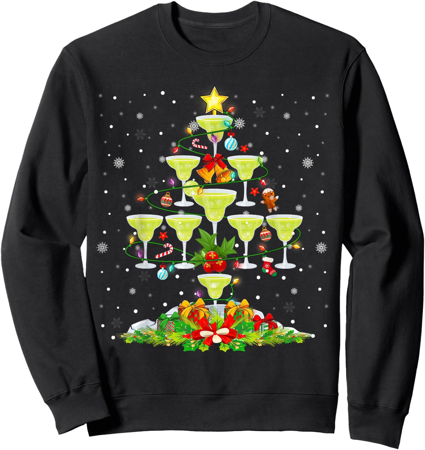 Glasses Of Margarita Christmas Tree Lights Ornaments Xmas Sweatshirt - Sweatshirt | Black